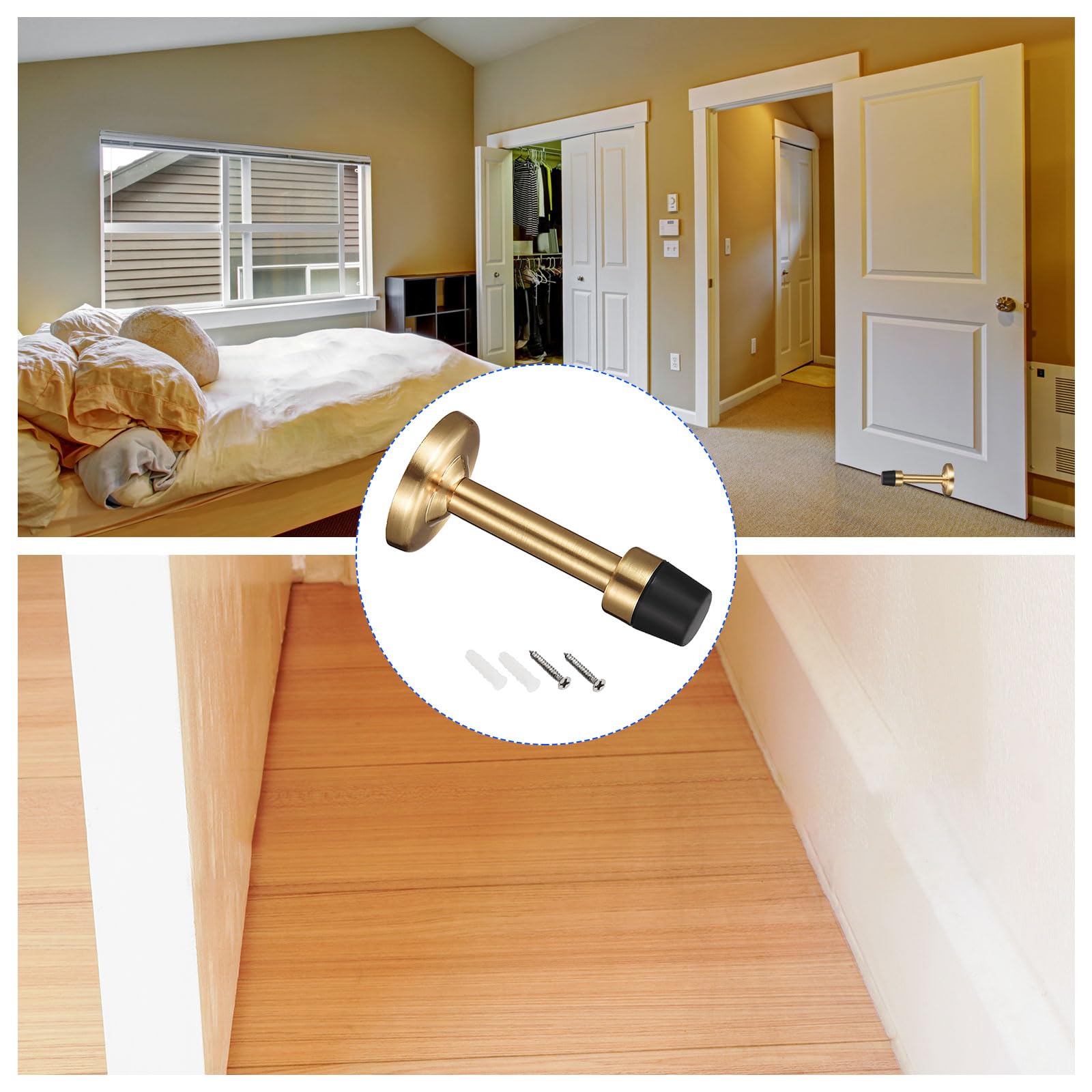 METALLIXITY Door Stop Wall Mount Door Stopper (78mm/3.07") 2pcs, Zinc Alloy Sound Dampening Door Stoppers with Screws - Image 3