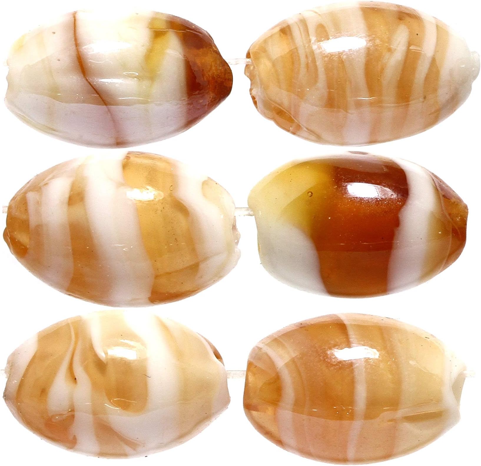 28pcs 18x12mm White Amber Orange Tan Swirl Shiny Oval Football Shape Glass Marble Spacer Beads Loose Findings Arts and Craft Making Jewelry Parts