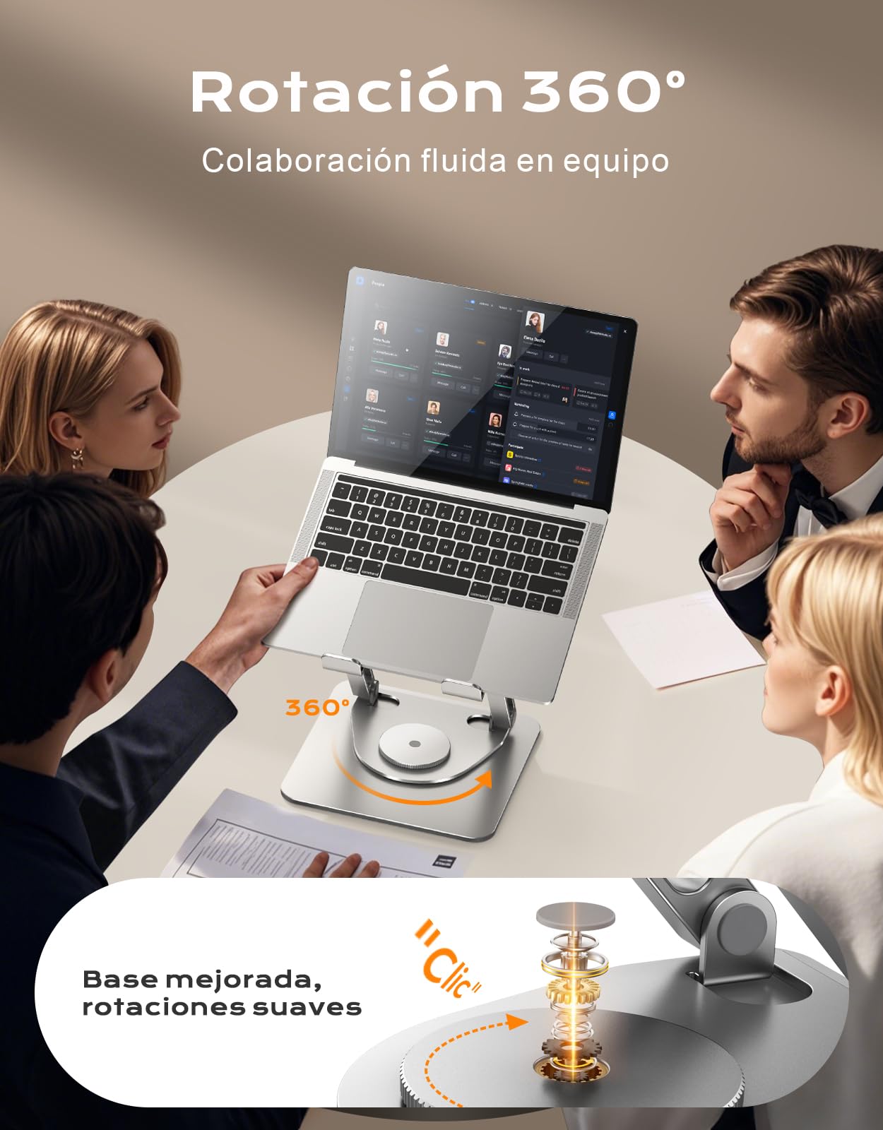 Glangeh Soporte Portatil Mesa 360° Giratorio - Laptop Stand de Doble Varilla Reforzada y Elevador Portátil Ajustable, Diseño Estable para Gaming/Oficina, Compatible con MacBook y Portátiles 10"-16"