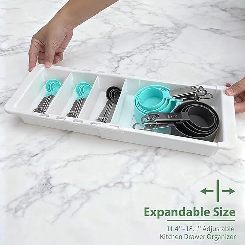 Miniatura 4 de Organizador de tazas medidoras expandible y organizador de cuchara medidora para cajones profundos, organizador de cajones de cocina ajustable de