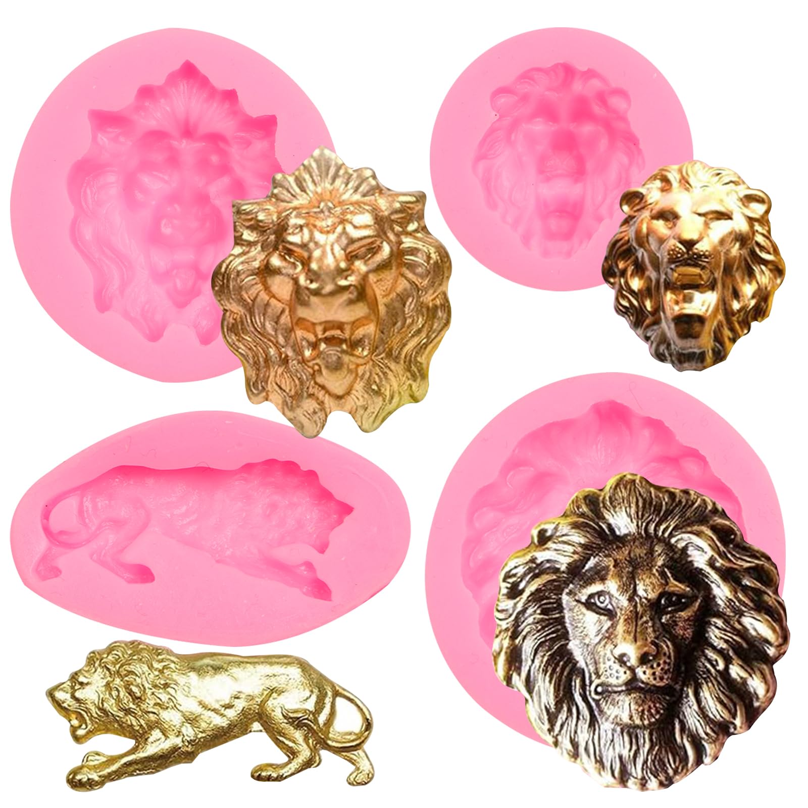 3D Creative Lion Head Shaped Soap Candle Silicone Mold 4 Pcs, Lion Head Fondant Mold for Cake Decoration Candy Cupcake Topper Cake Polymer Clay Crafts Epoxy Resin