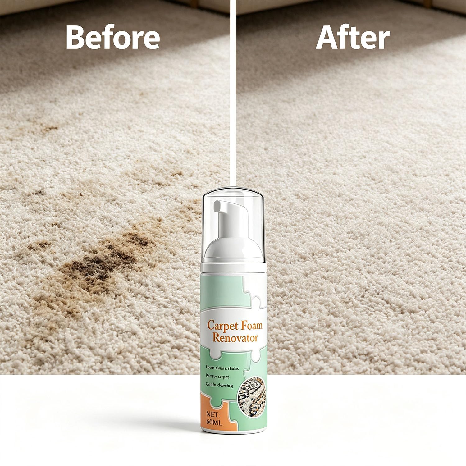 Waterless Carpet Foam Stain Remover, Teppichschaum-Renovator, Trockenreinigungs-Schaumreiniger mit Reinigungstuch, Fleckenentferner für Teppiche, Teppiche, Polster- und Stoffoberflächen (100ml*3PCS)