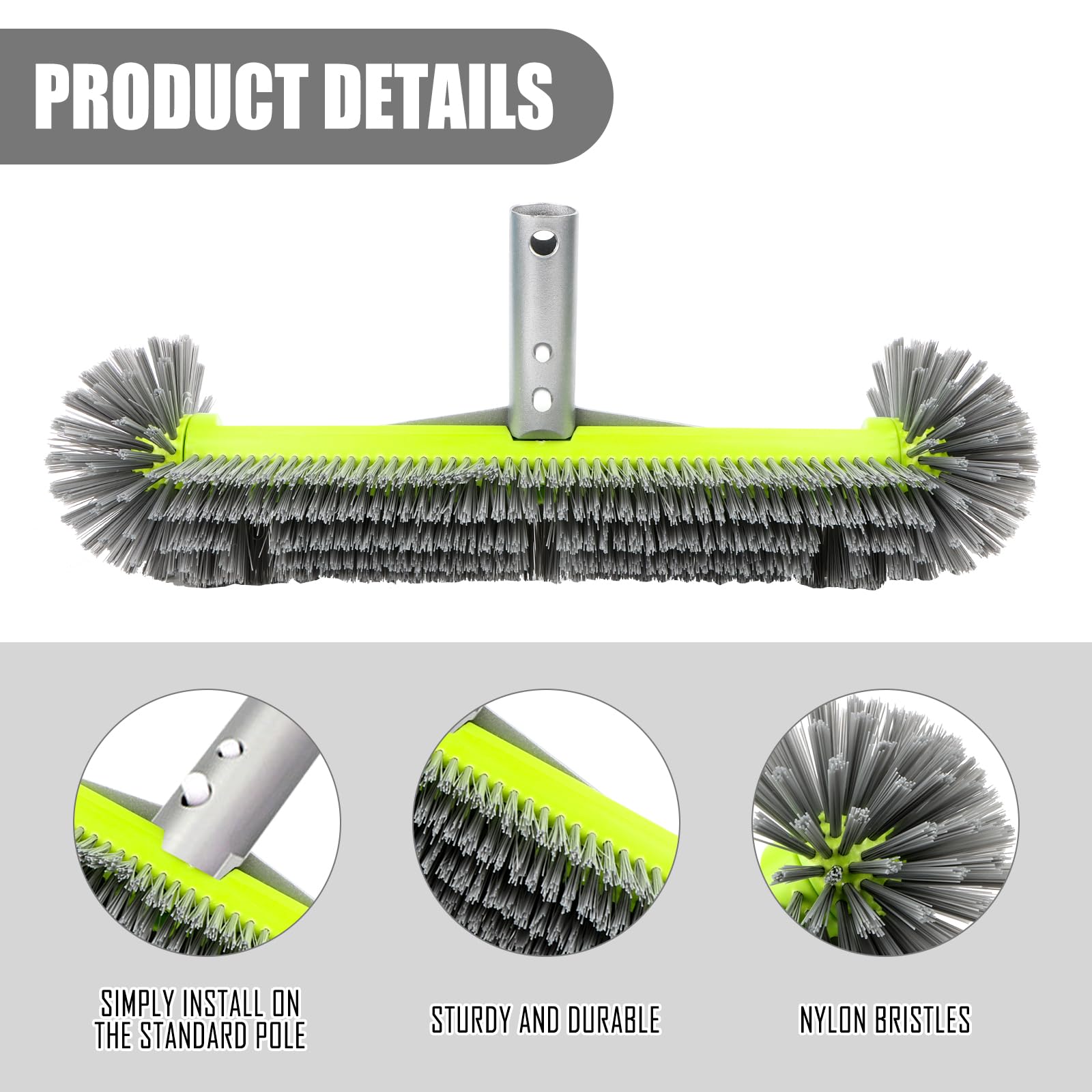Brosse de nettoyage pour piscine 43 cm Poils avant Clip EZ Poignée aluminium