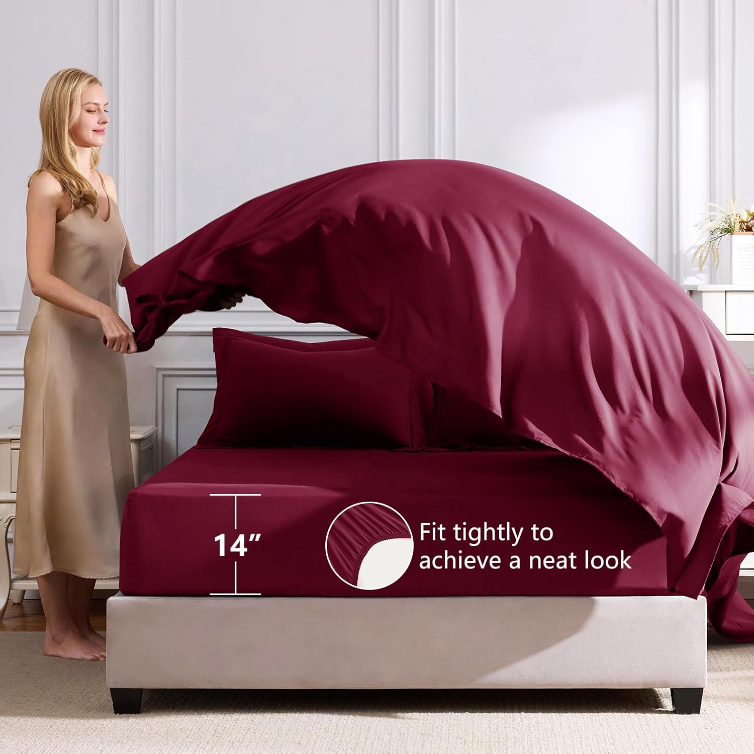 CozyLux Queen Comforter Set Burgundy - Bed in a Bag Queen Size 7 Pieces, Luxury Soft Bed Set for All Seasons, Bedding Set with Down Alternative Comforter, Sheets, Pillowcases & Shams, Red - Image 5