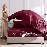 Vista 5 de CozyLux Juego de edredón de tamaño Queen, rojo burdeos, toda la ropa de cama en una sola bolsa, 7 piezas: edredón, fundas de almohada y de almohada