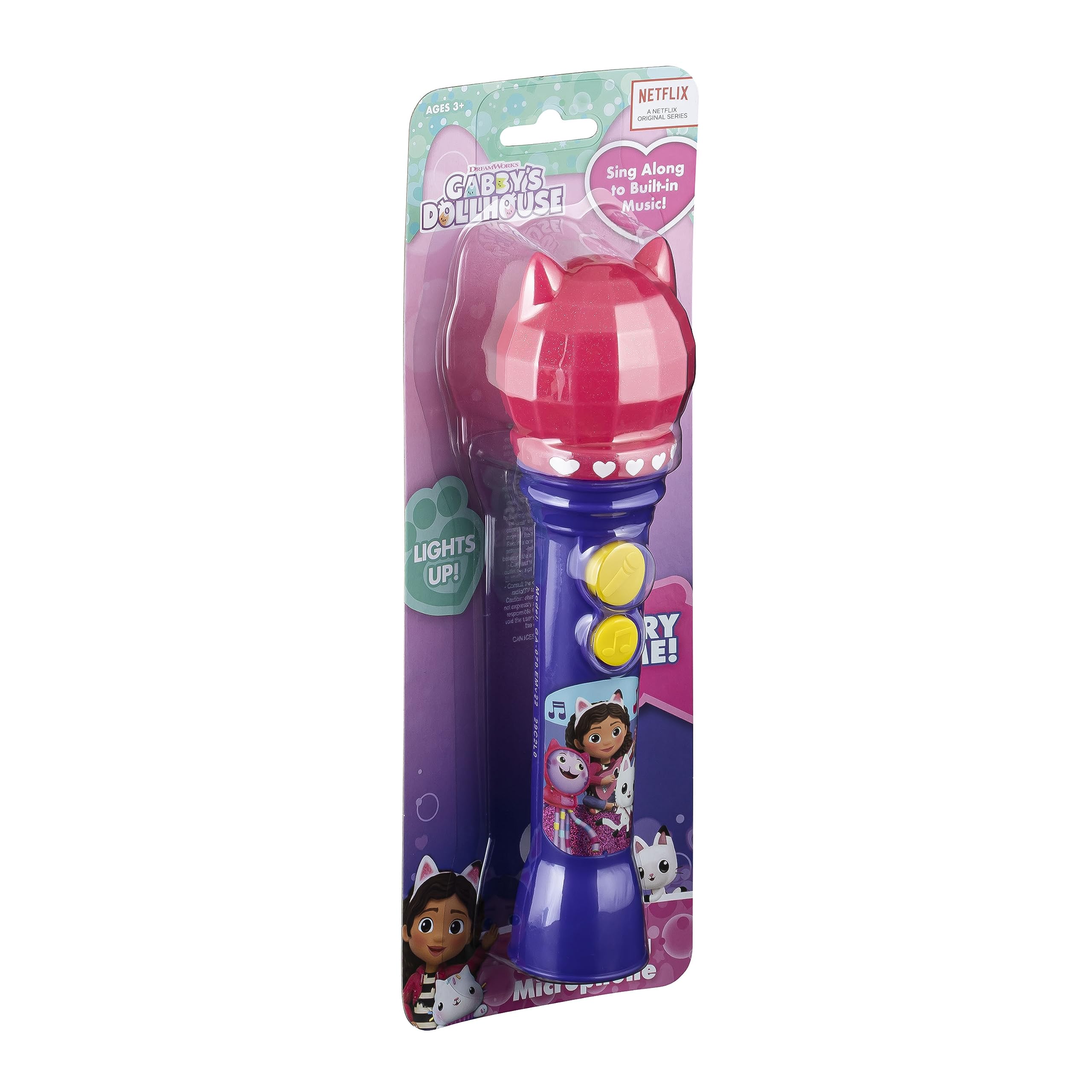ekids KIDdesigns - Microfono per casa delle bambole di Gabby, per bambini, con microfono funzionante reale, con luce lampeggiante a LED e altoparlante, giocattolo portatile per karaoke