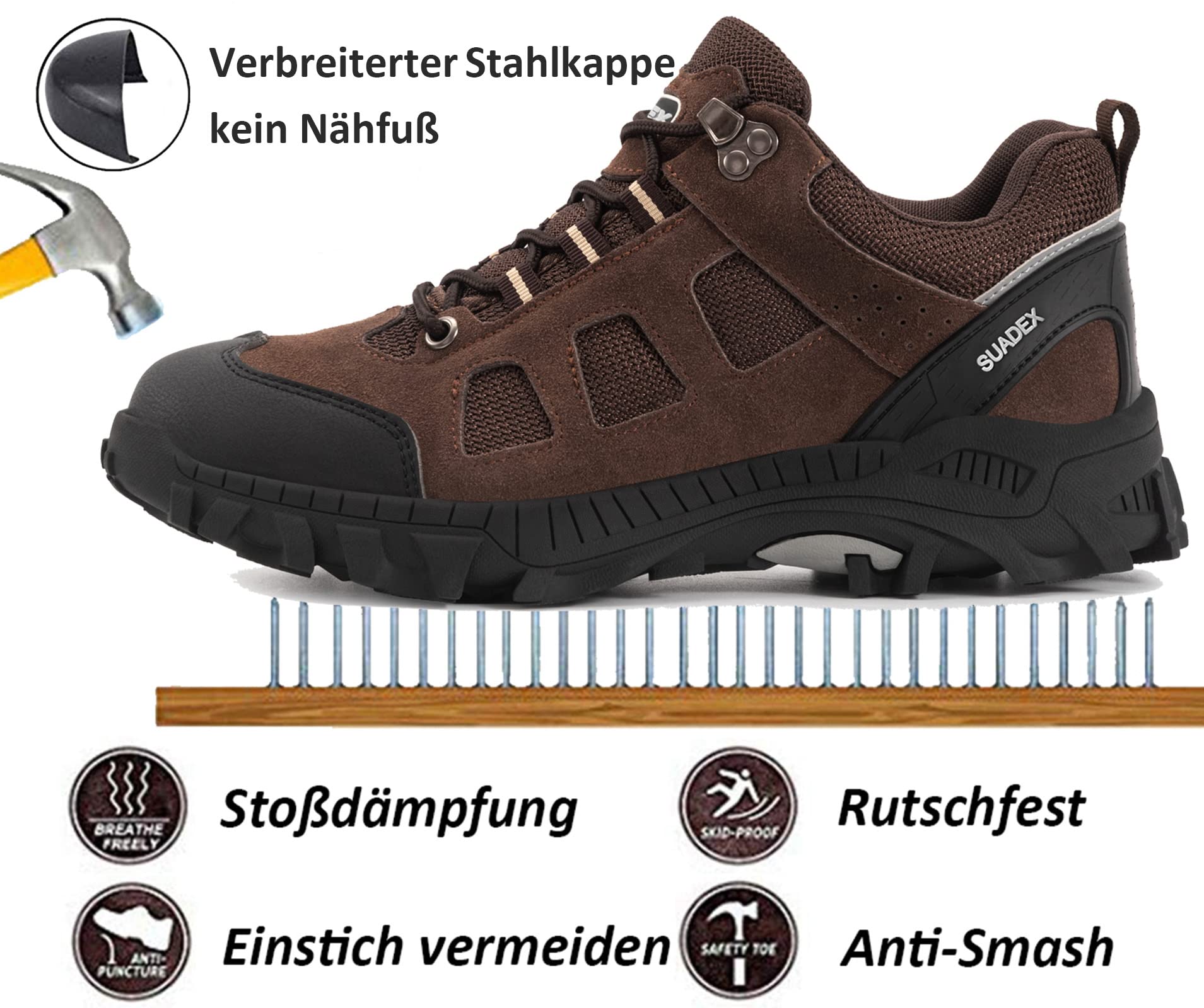 SUADEX obuwie antyfortunistyczne męskie buty damskie buty robocze męskie 37-48 EU, 1875 Brązowy, 48 EU