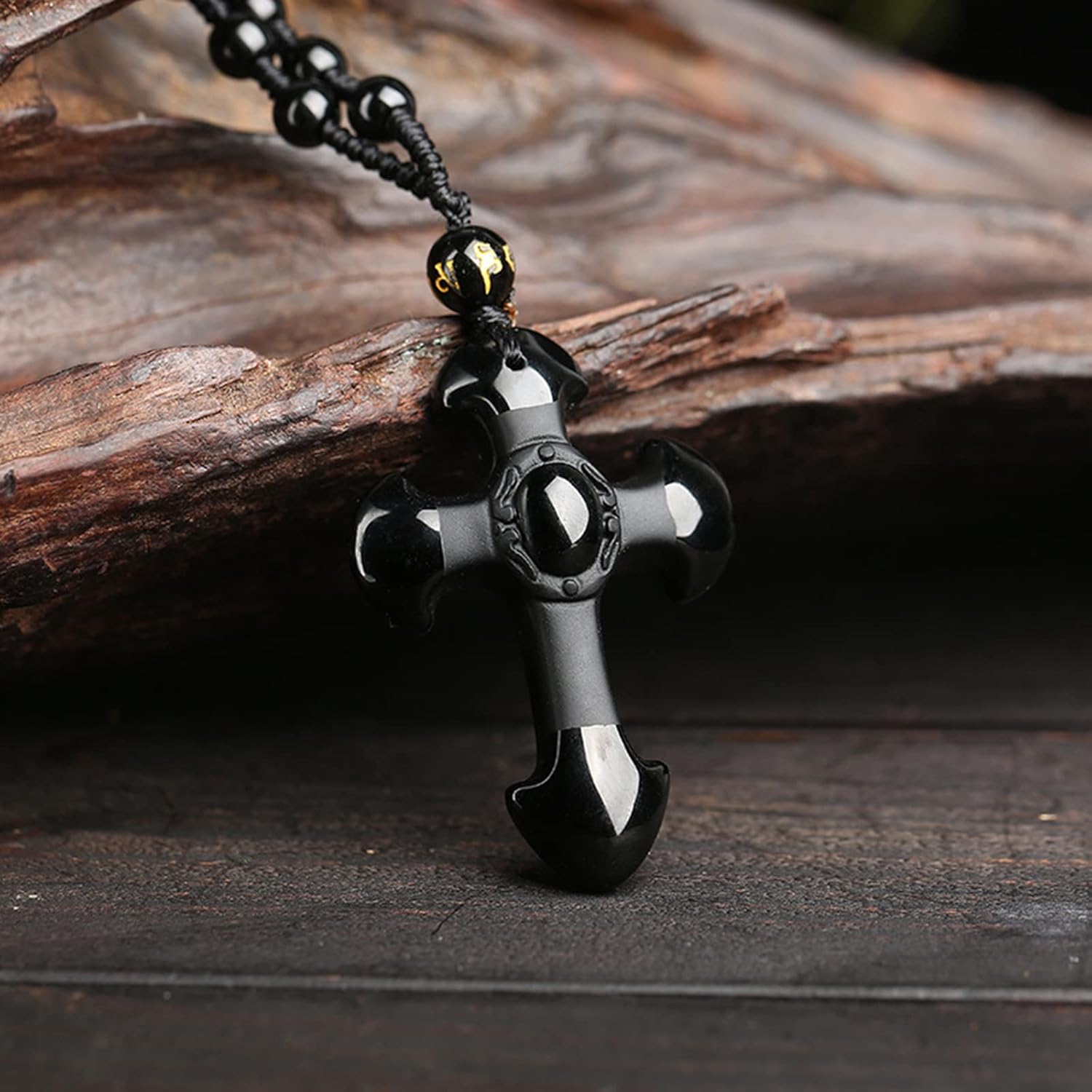 Black Obsidian Necklace Protection Pendant with Extended Bead Chain Healing Crystal Stone Amulet Necklace for Men Women - Image 3