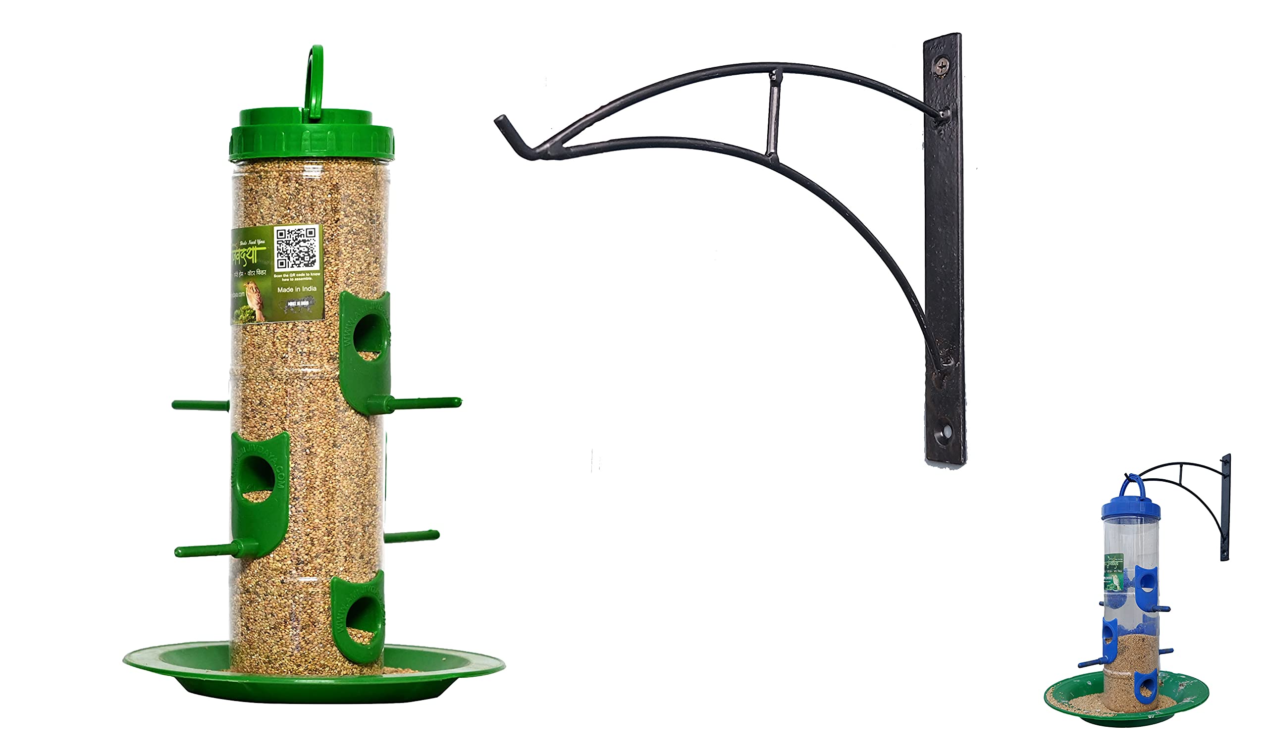 Amijivdaya Hanging Large Bird Feeder with Wall Mount Black Metal Stand 1 Piece_Green (B09GPH1DJY) Amazon Price History, Amazon Price Tracker