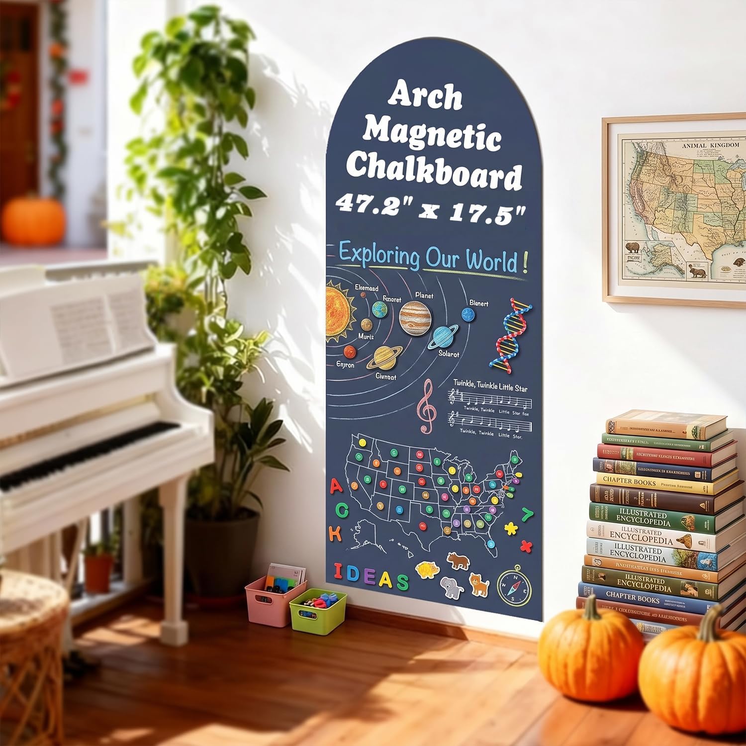 Arch Magnetic Chalkboard Contact Paper for Wall 47.2"x17.5" Self Adhesive Chalk Board Wallpaper for Home School Peel and Stick Chalkboard Magnet Contact Paper Roll Alternative Blackboard Paint