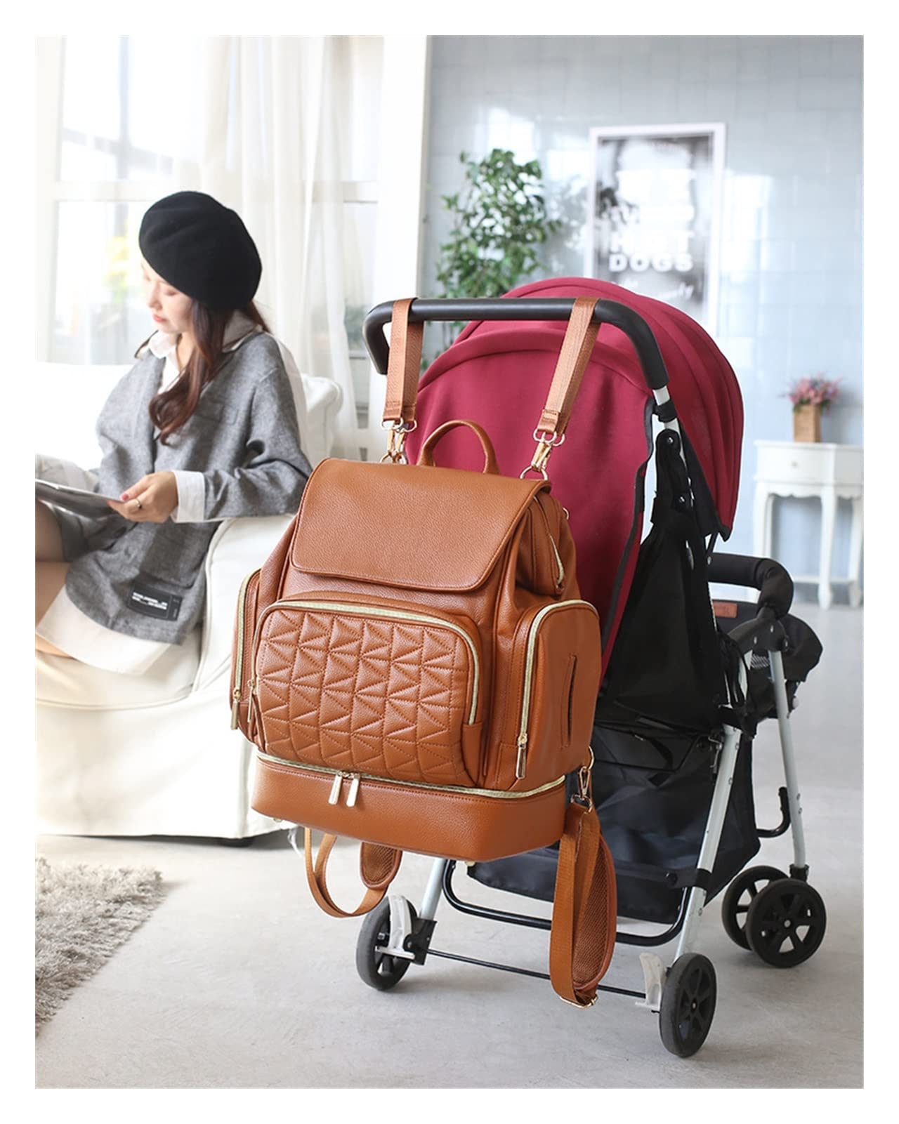 Wickeltasche Mamatasche Leder Mamarucksack Mutter und Tasche Modische einfarbige Wickeltaschen Haken und Wickelunterlage Einfach zu organisieren mit Platz für das Nötigste (Farbe