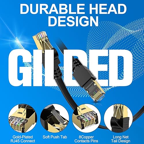 Miniatura 3 de OFNPFTTH Cable Ethernet Cat 8 de 15 pies, cable plano de alta velocidad para Internet para exteriores e interiores, cable de conexión de red LAN