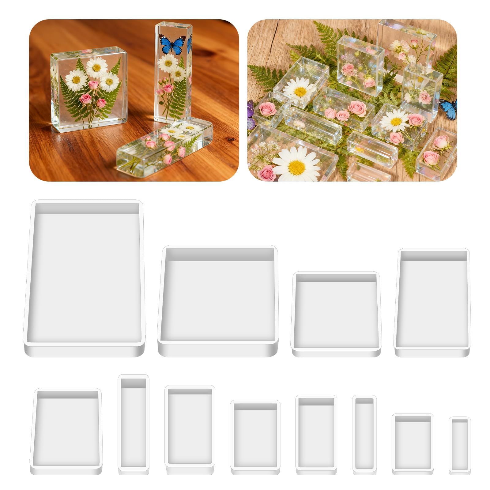 Photo 1 of 12 Sizes Silicone Epoxy Resin Molds, Square Rectangular Resin Art Display Mold, Soft and Easy to Unmold, Silicone Casting Molds, for Soap, Candles, Specimen, Dried Flower, DIY Handicrafts