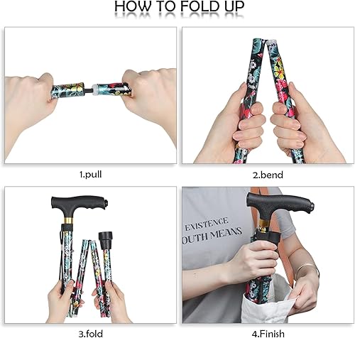 Miniatura 4 de Walking Folding Cane with LED Light for Women and Men, Portable Foldable Collapsible Aluminium Cane, Lightweight and Adjustable Walking Sticks for