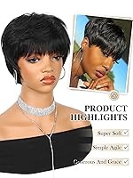 Vista 6 de Quantum Love Pelucas de cabello humano con corte Pixie, peluca de cabello humano en capas cortas para mujer, 6 pulgadas, sin pegamento, corte