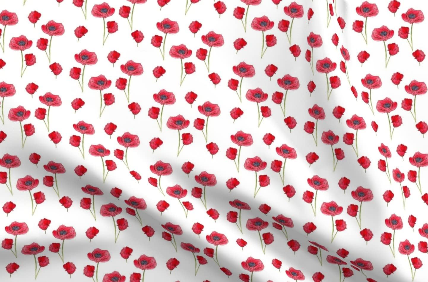 Spoonflower Fabric - Red Poppies Botanical Poppy Wildflowers Plants Home Decor Watercolor Printed on Upholstery Velvet Fabric Fat Quarter - Upholstery Home Decor Bottomweight Apparel