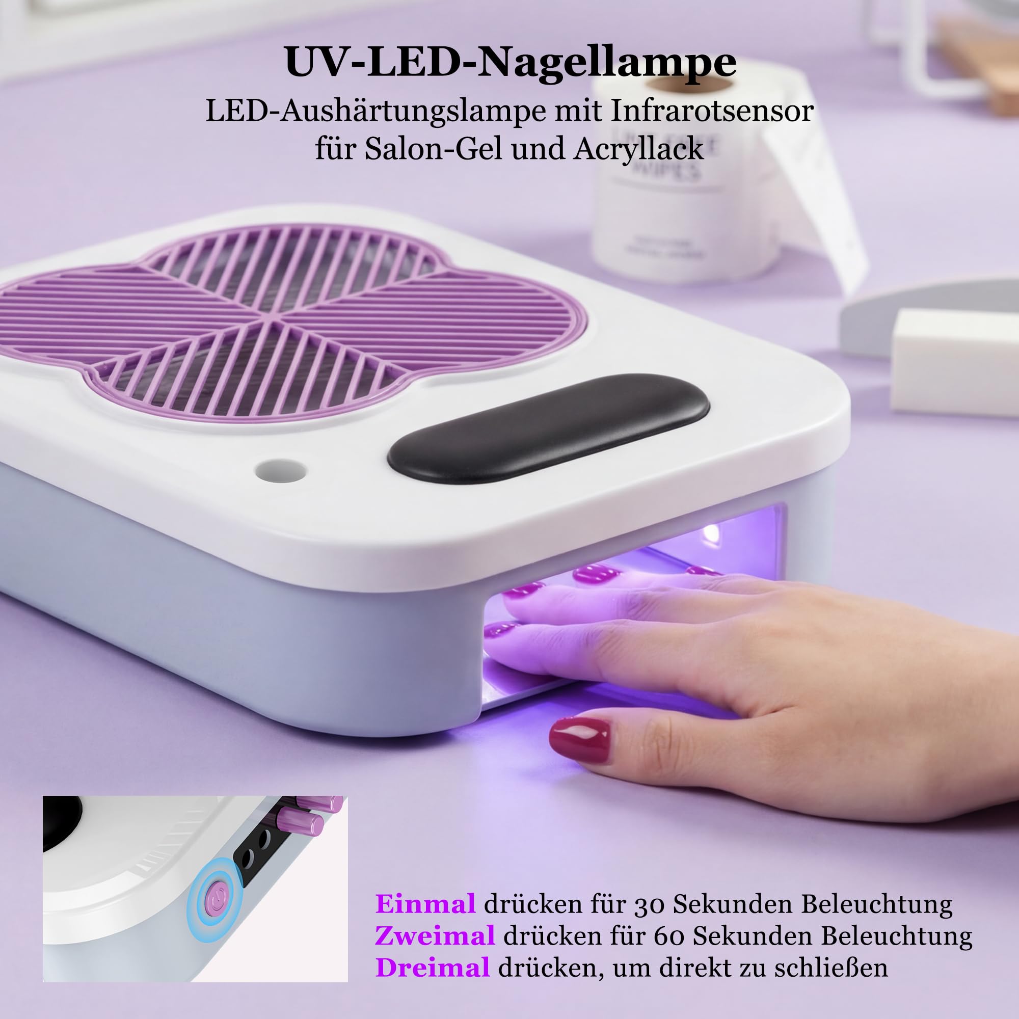 Aspirador de uñas 3 en 1 con lima de uñas eléctrica y lámpara UV LED: aspiradora de uñas ajustable con 3400 rpm. Para técnico de uñas acrílicas. Manicura profesional en salón y en casa