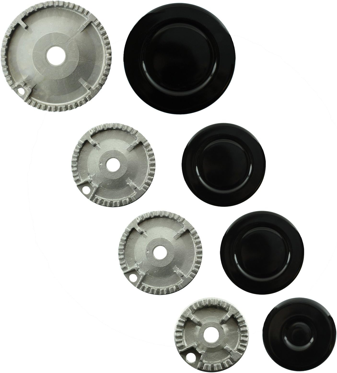 SPARES2GO (Non Universal) Oven Cooker Hob Gas Burner Crown & Flame Cap Kit for CDA (Small, 2 Medium & Large, 55mm - 100mm)