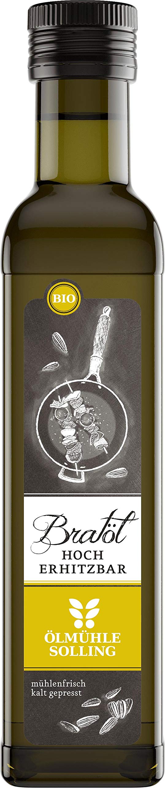 ÖLMÜHLE SOLLING - BIO Bratöl | Bio Öl aus High Oleic Sonnenblumenkernen. Bratöl reich an ungesättigten Fettsäuren. Ideal zum Dünsten, Braten, Backen und Frittieren | Inhalt: 250 ml