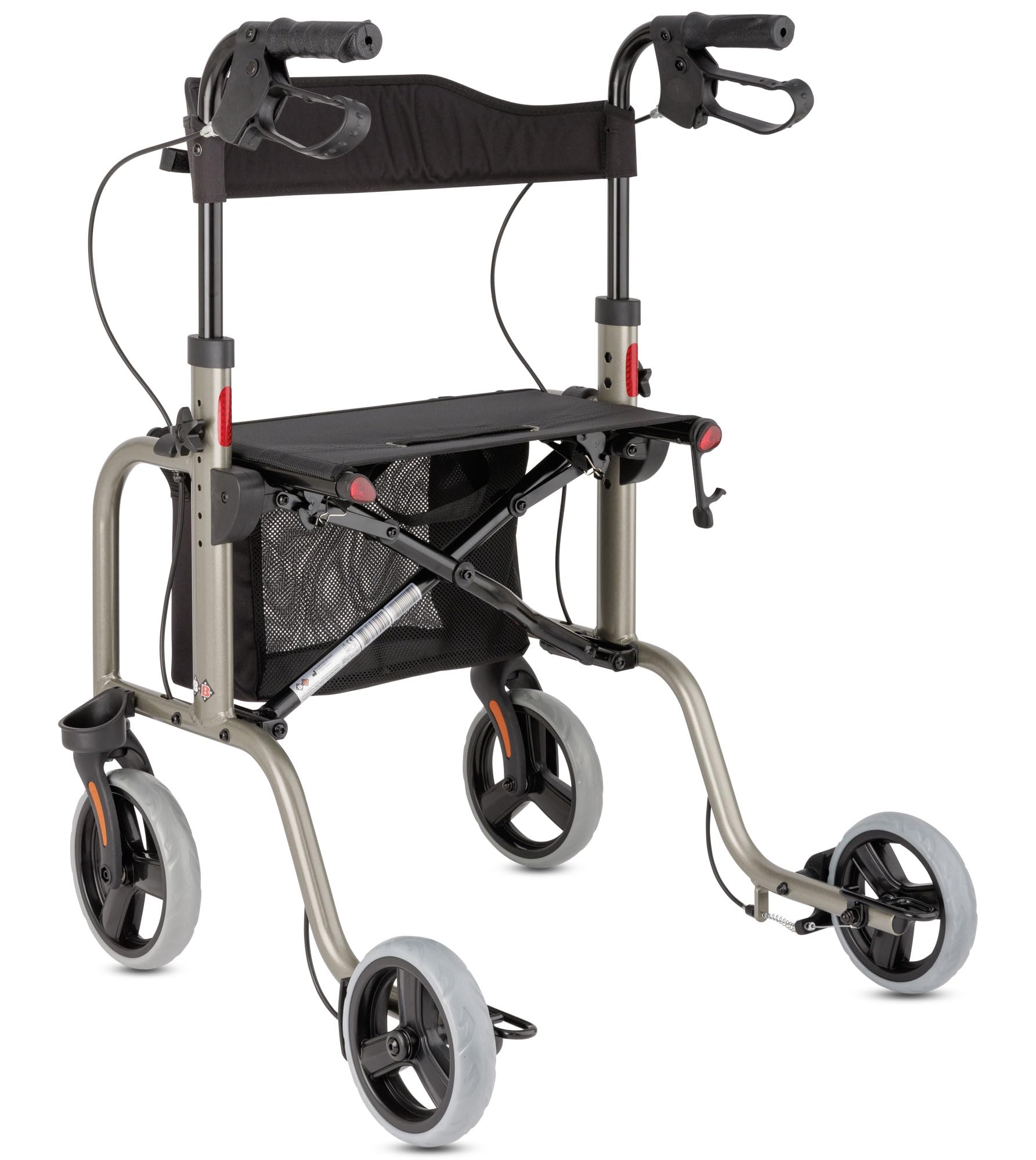 Bischoff & Bischoff RL-Smart Rollator, faltbar – Leichtgewicht-Rollator für drinnen und draußen, Gehwagen mit abnehmbarer Tasche und Stock-Halter, Platin