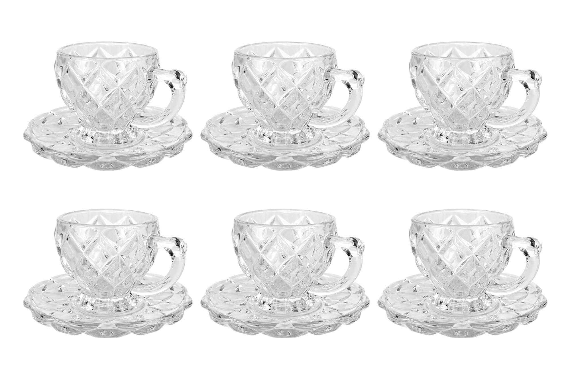 IlGruppone Set 6 Tazzine caffè in Vetro con Piattino Eleganti 100 ML Lavabili in Lavastoviglie Trasparenti Certificate Contatto Alimentare in Elegante Confezione Regalo Ricamate Bicchierini Coplenza