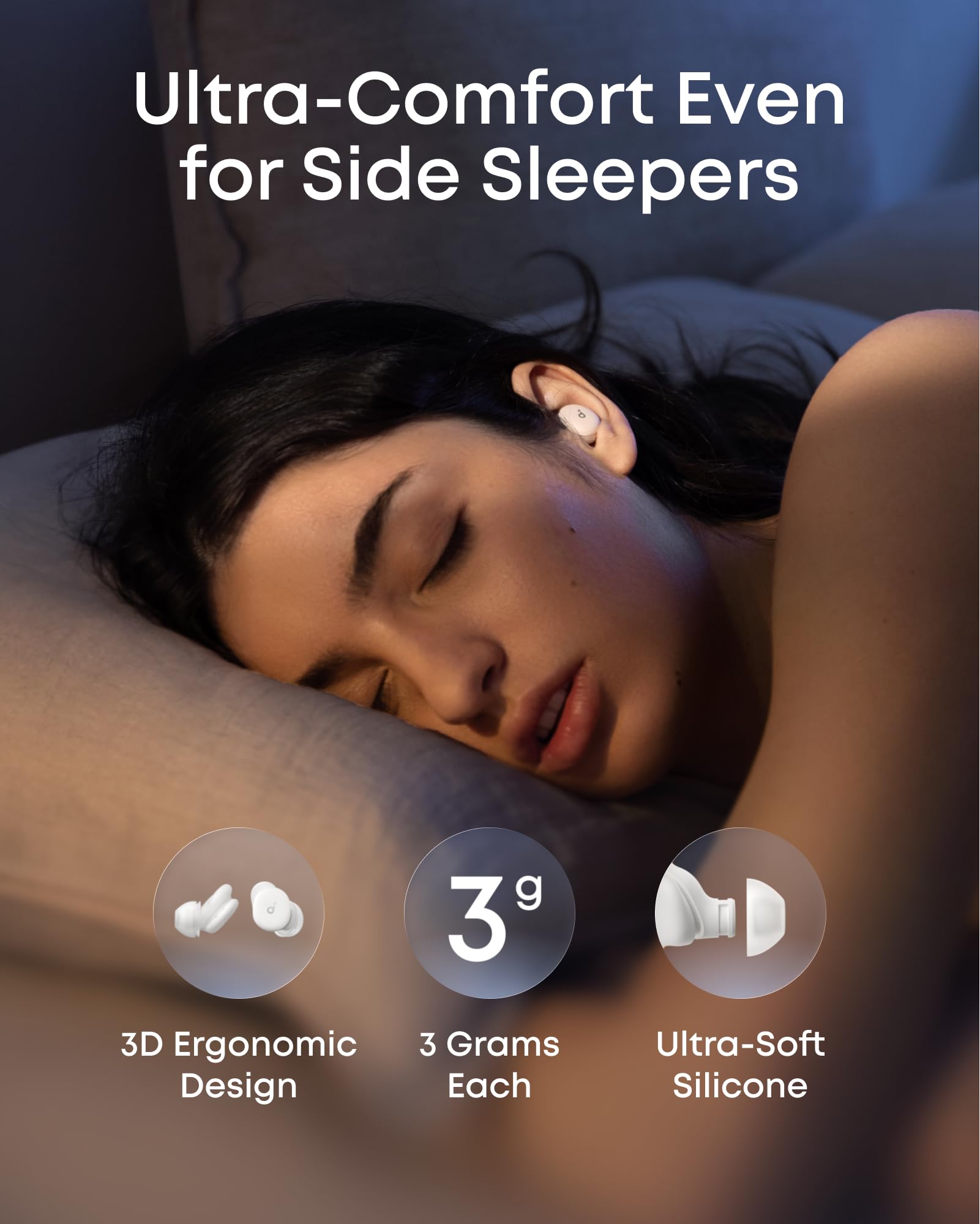 Soundcore Écouteurs de Sommeil Sleep A30 by Anker, réduction Active du Bruit, système adaptatif de Suppression des ronflements, Son cérébral généré par IA, 45 h d'autonomie