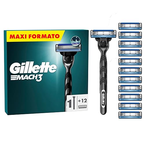 Gillette Mach3 Regolabarba Uomo, Lame Rasoio a Mano Libera, 1 Manico e 11 Lamette da Barba da 3 Lame, Facile Risciacquo, con Gel Lubrificante, Fino a 15 Rasature con 1 Testina