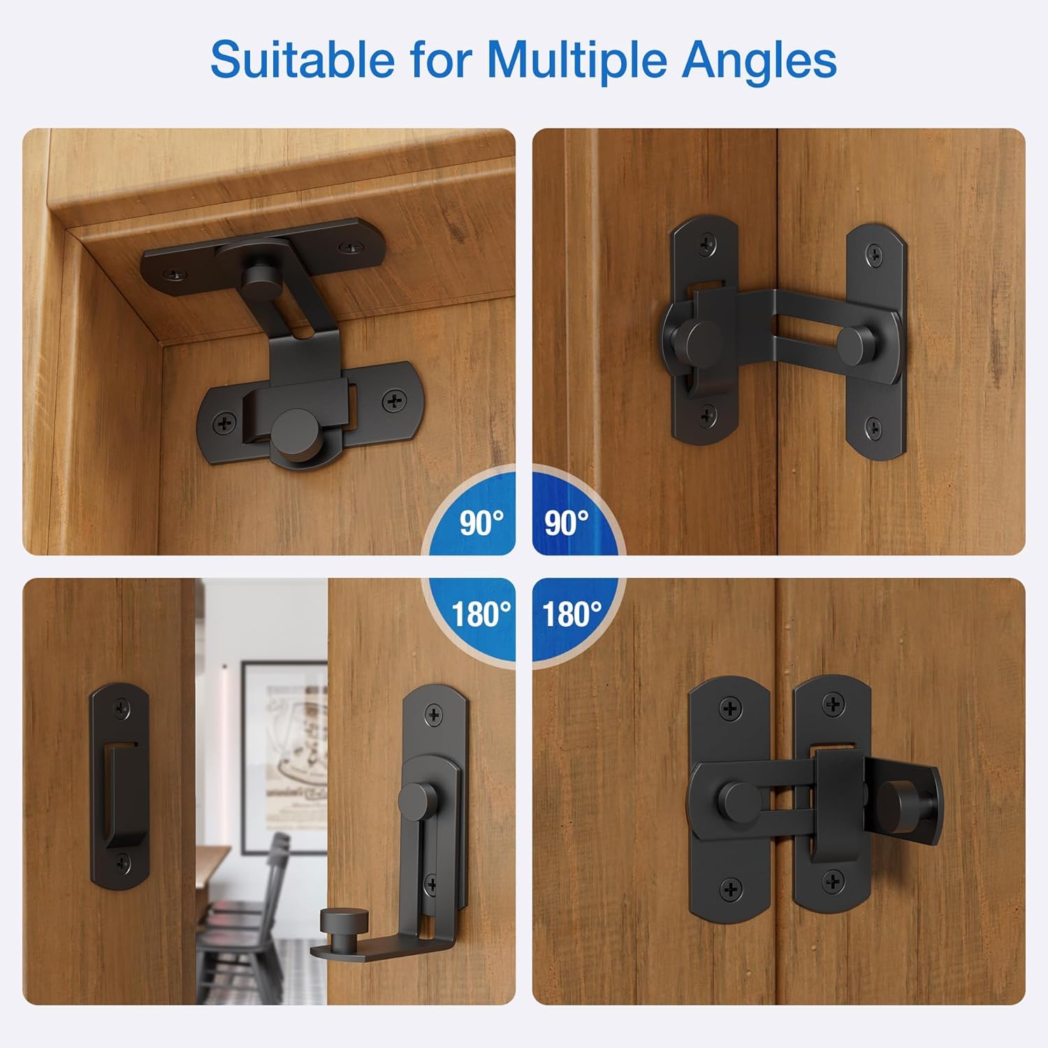 DRUCILA 90 Degree Flip Barn Door Lock,Protect Privacy-Security Gate Latch, Hook Lock Latch for Barn, Sliding Door Antique Lock Gate Latches Wine Cabinet Closet Door Latches.(Black Corner Door Lock) — Amazon image 5