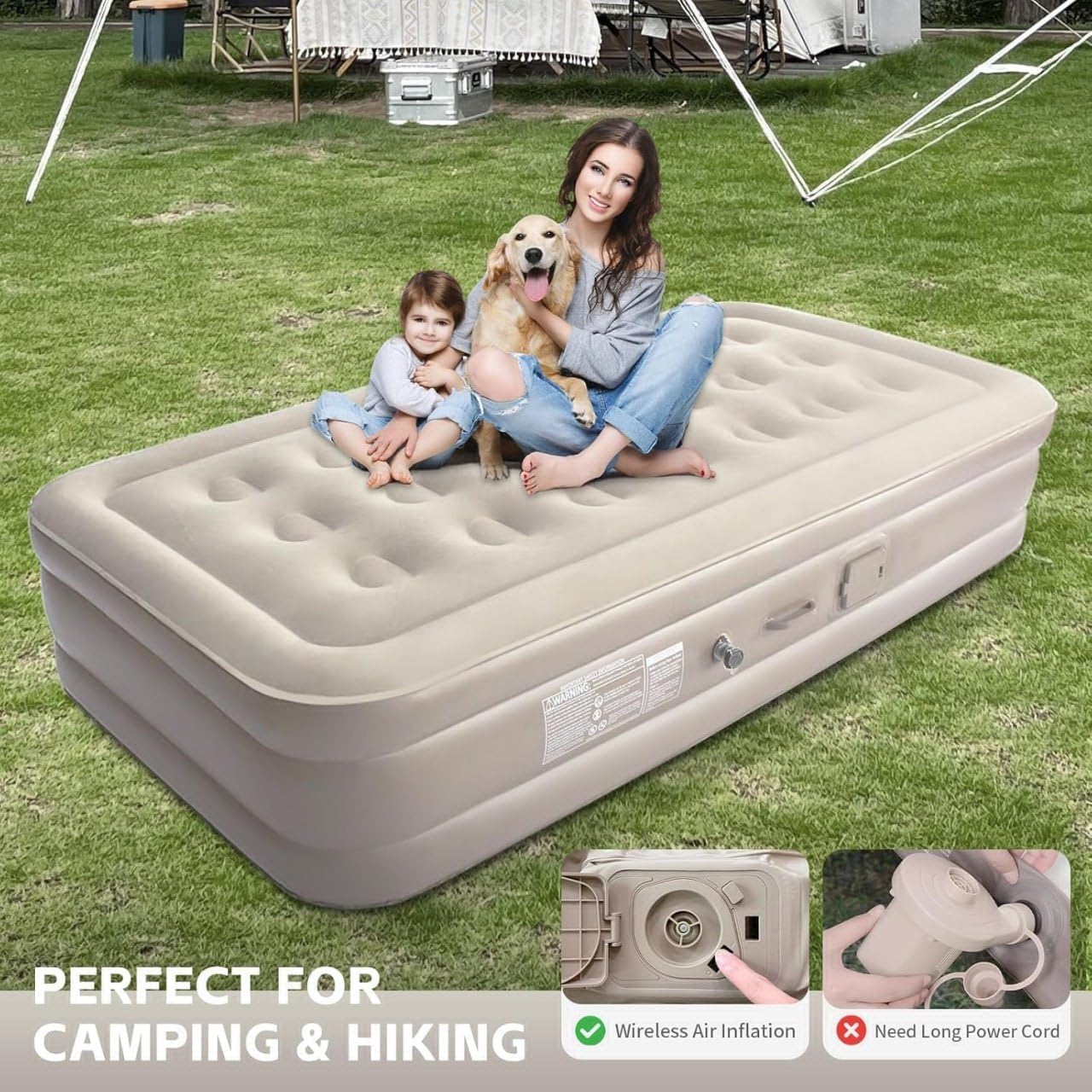 Inflatable Air Mattress with - Waterproof Single & Portable Blow Up Bed Built-in Pump - Quick Inflation PVC Airbed 2
