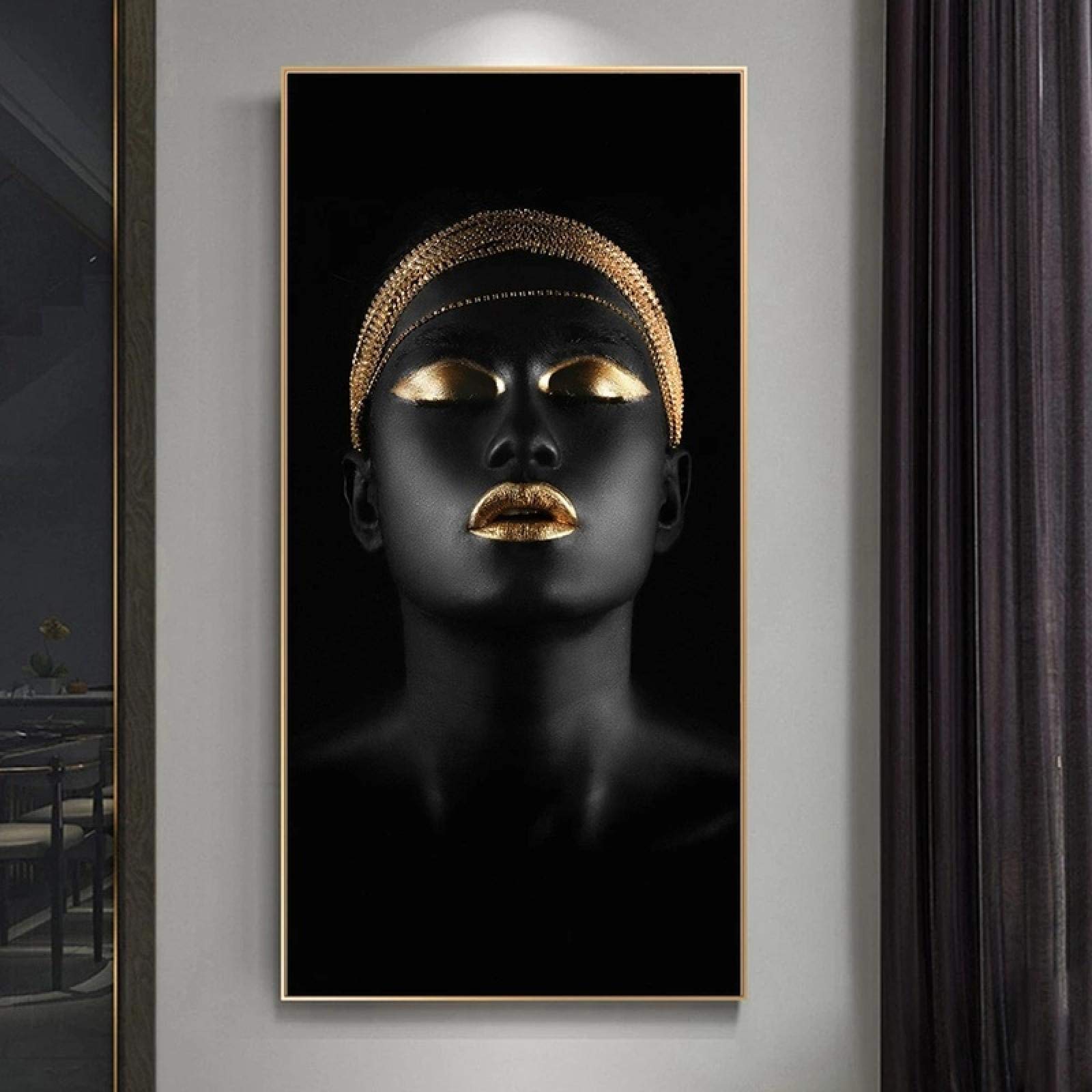 Tableau moderne art africain de luxe avec coiffe dorée sur toile - 8