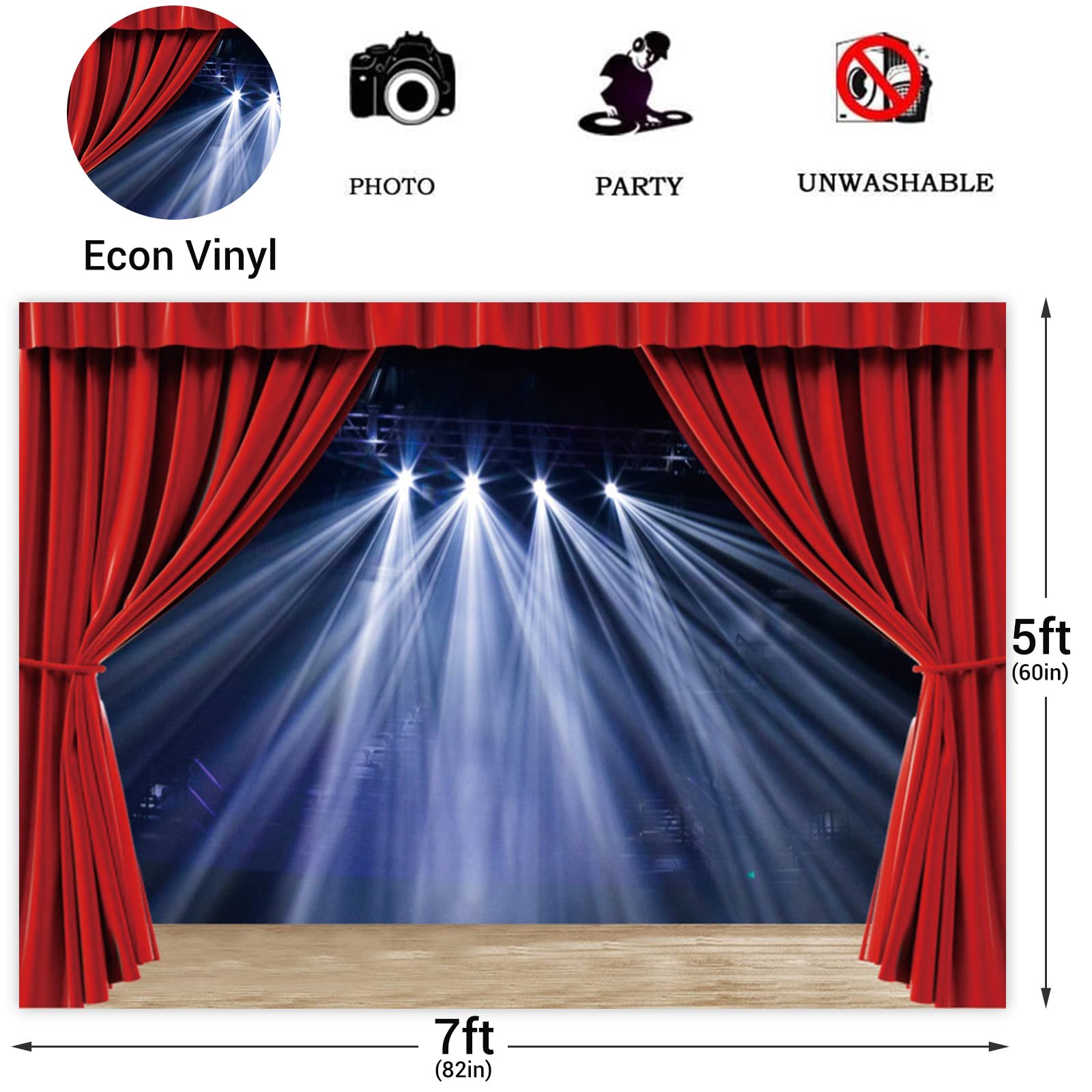 7x5ft Theater Stage Interior Backdrop Red Curtains Golden Stage Lights Photography Background Festival Celebration Wedding Hall Birthday Party Children Adults Portraits Photo Studio Props Vinyl 10 thumbnail image