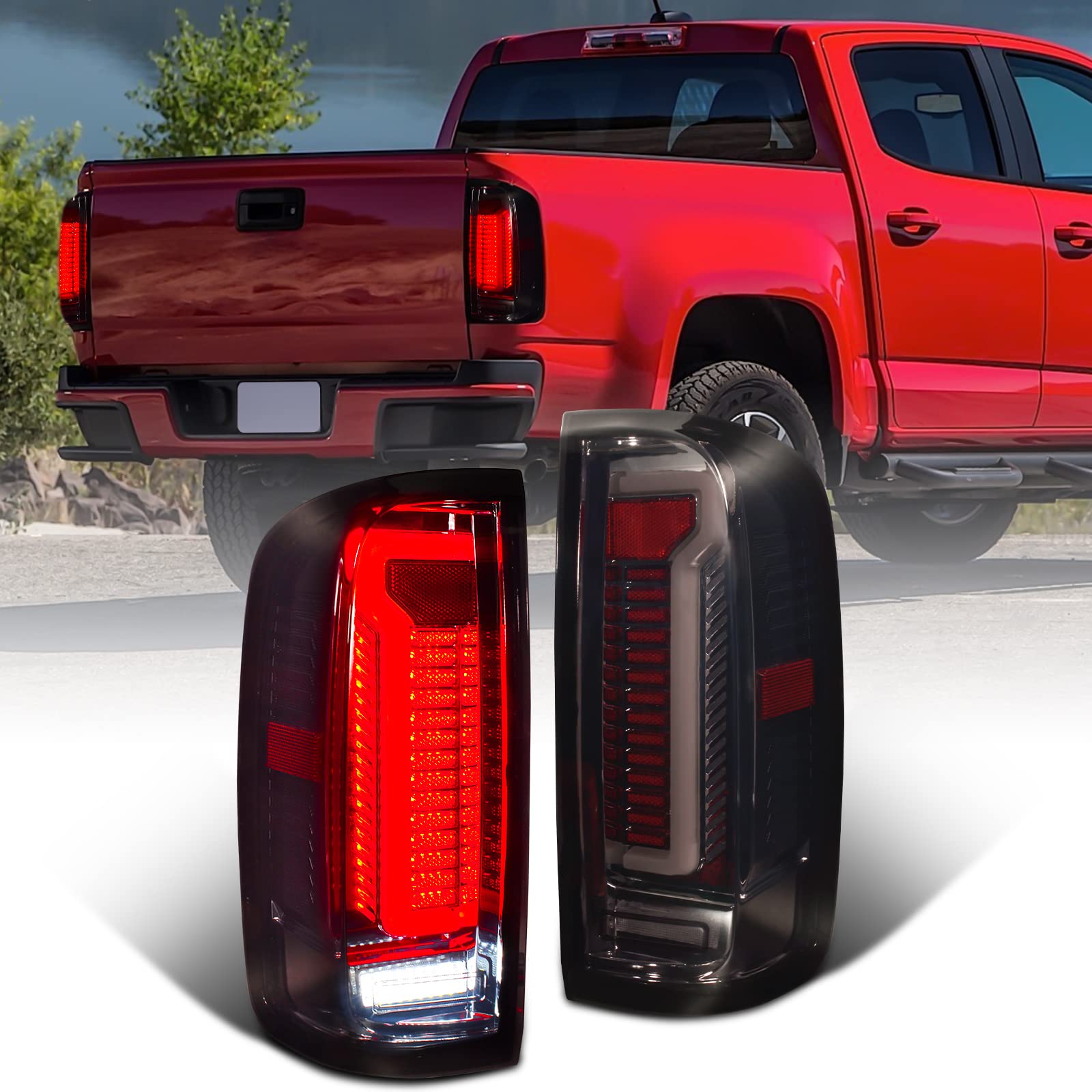 Photo 1 of Kingory Full LED Tail Lights for Chevrolet Colorado/GMC Canyon 2015-2020 Chevy Colorado Rear Tail Light Running light Reverse lights Brake lights taillight Assembly Black Housing Smoked Lens