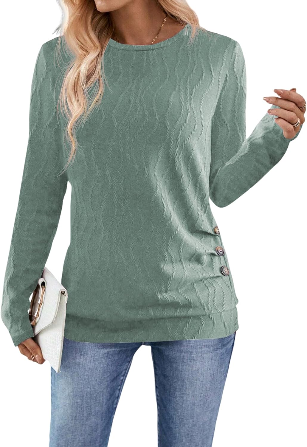 Samefar Womens Long Sleeve T Shirts Crewneck Fall Fashion 2025 Basic Business Casual Tops Tunics Clothing