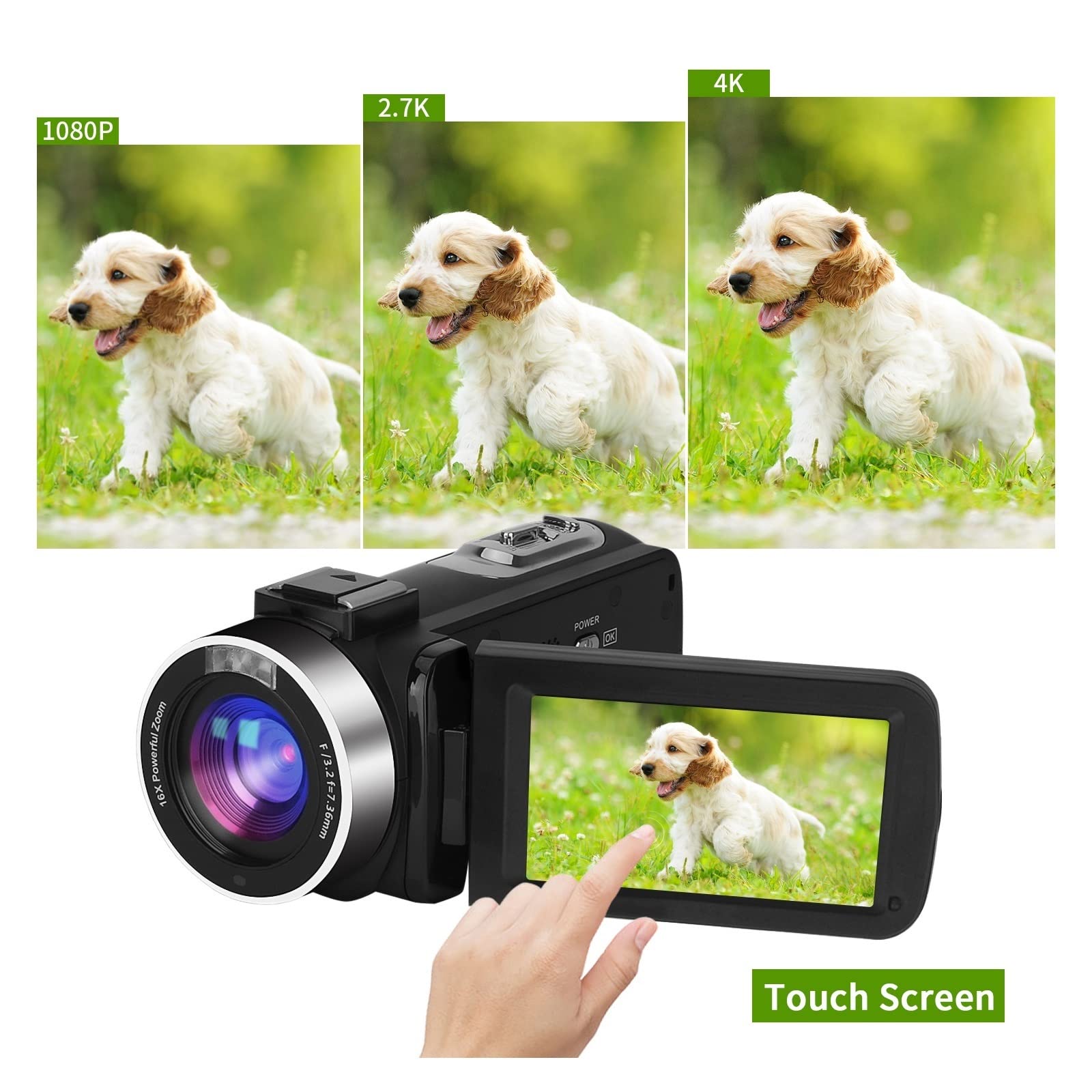 Fotocamera Digitale Videocamera 4k Videocamera Streaming Live Visione Notturna Fotografia da 58 MP Fotocamere digitali Registrazione Vlog(64G SD Card,Kit 2)