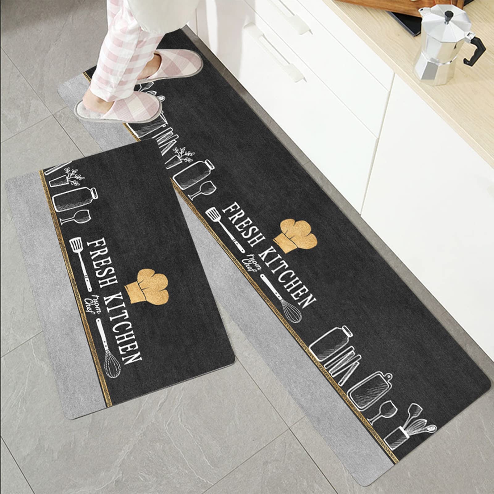 ZYFAB PVC Küchenmatten, Anti-Ermüdung Bodenmatte rutschfest Küchenbodenmatten Nordisch Leder Küchenteppich Wasserdicht Spülbeckenmatte Innenbereich,L,45 * 90cm
