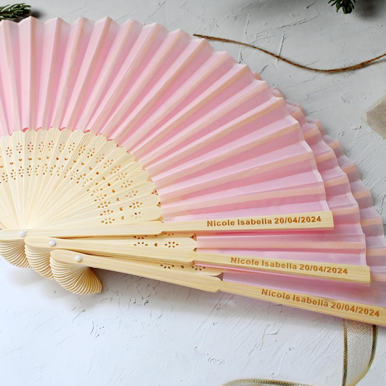 Personalized Engraved Silk Fans Folding Hand Fans with Organza Bags, 22Pcs Pink Summer Wedding Fans, Custom Imitated Silk-Bamboo Fans for Guests Wedding Party Favor Bridal Shower Gifts