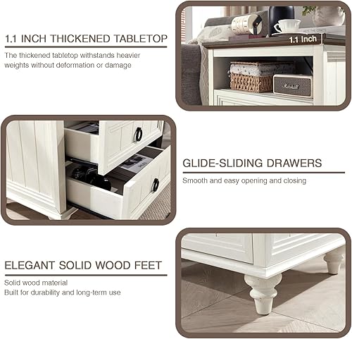 Miniatura 6 de Mesita de noche de granja con estación de carga, mesa auxiliar grande de 22 pulgadas con 2 cajones y estante abierto, mesita de noche cuadrada de