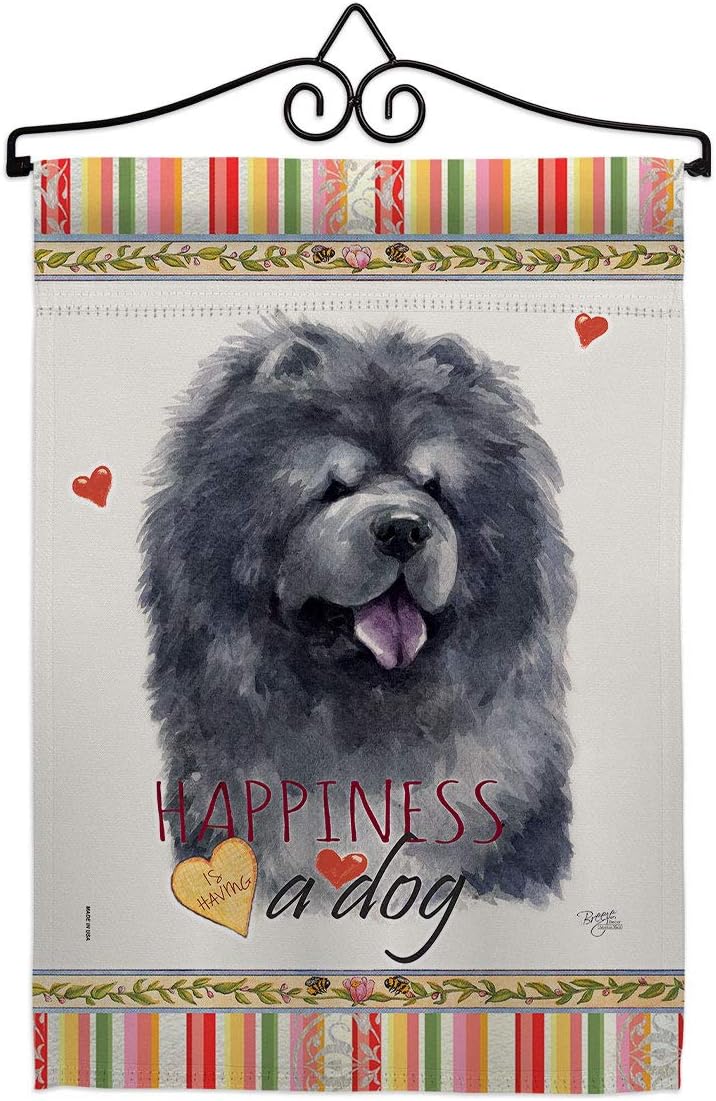 Black Chow Happiness Garden Flag - Set Wall Hanger Animals Dog Puppy Spoiled Paw Canine Fur Pet Nature Farm Animal Creature - House Banner Small Yard Gift Double-Sided Made In USA 13 X 18.5