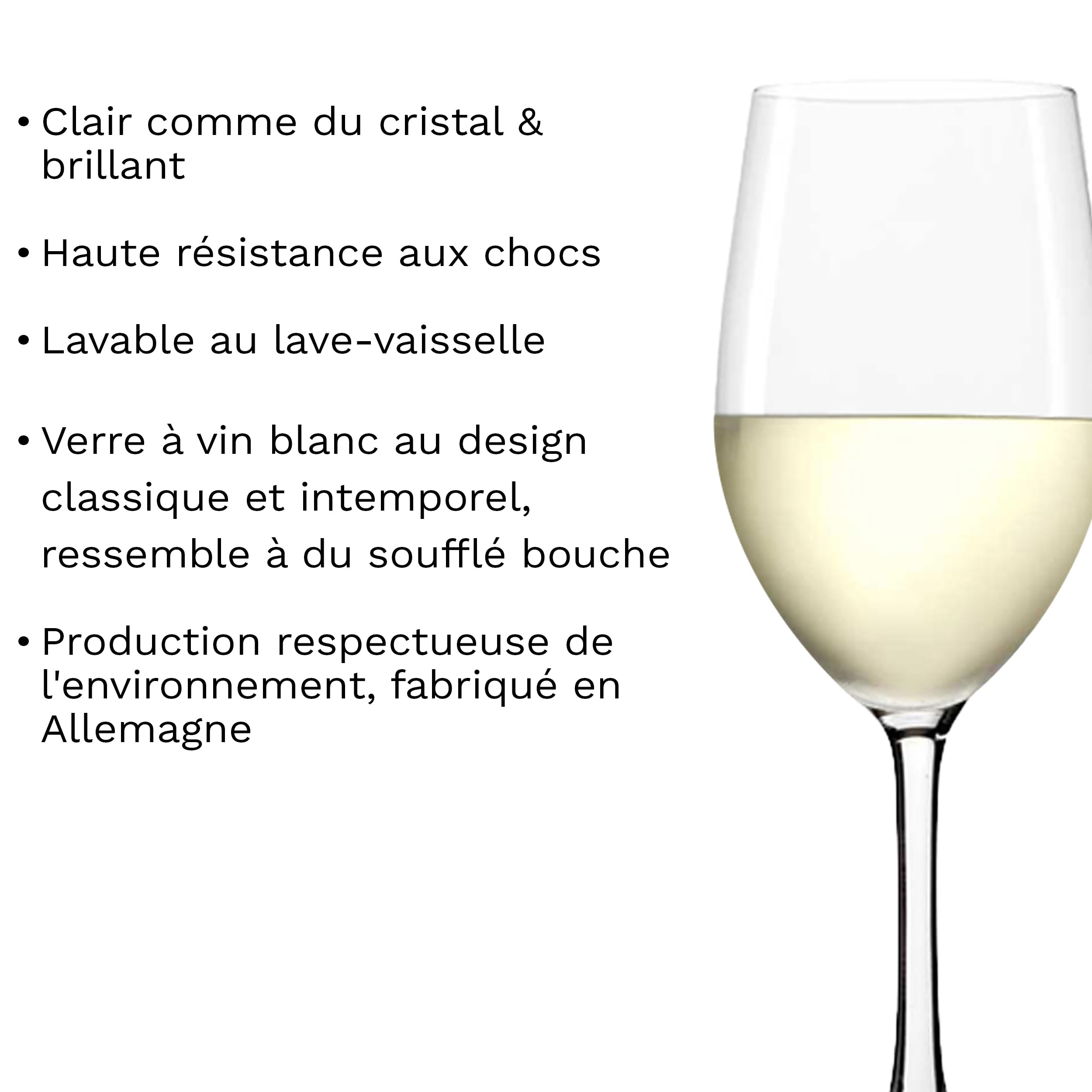 Stölzle Lausitz Verres à Vin Blanc Classic Lot de 6, 305ml – Verres en Cristal Robustes Idéaux pour les Vins Blancs & Rouges Légers – Lavables au Lave-vaisselle, Qualité Allemande