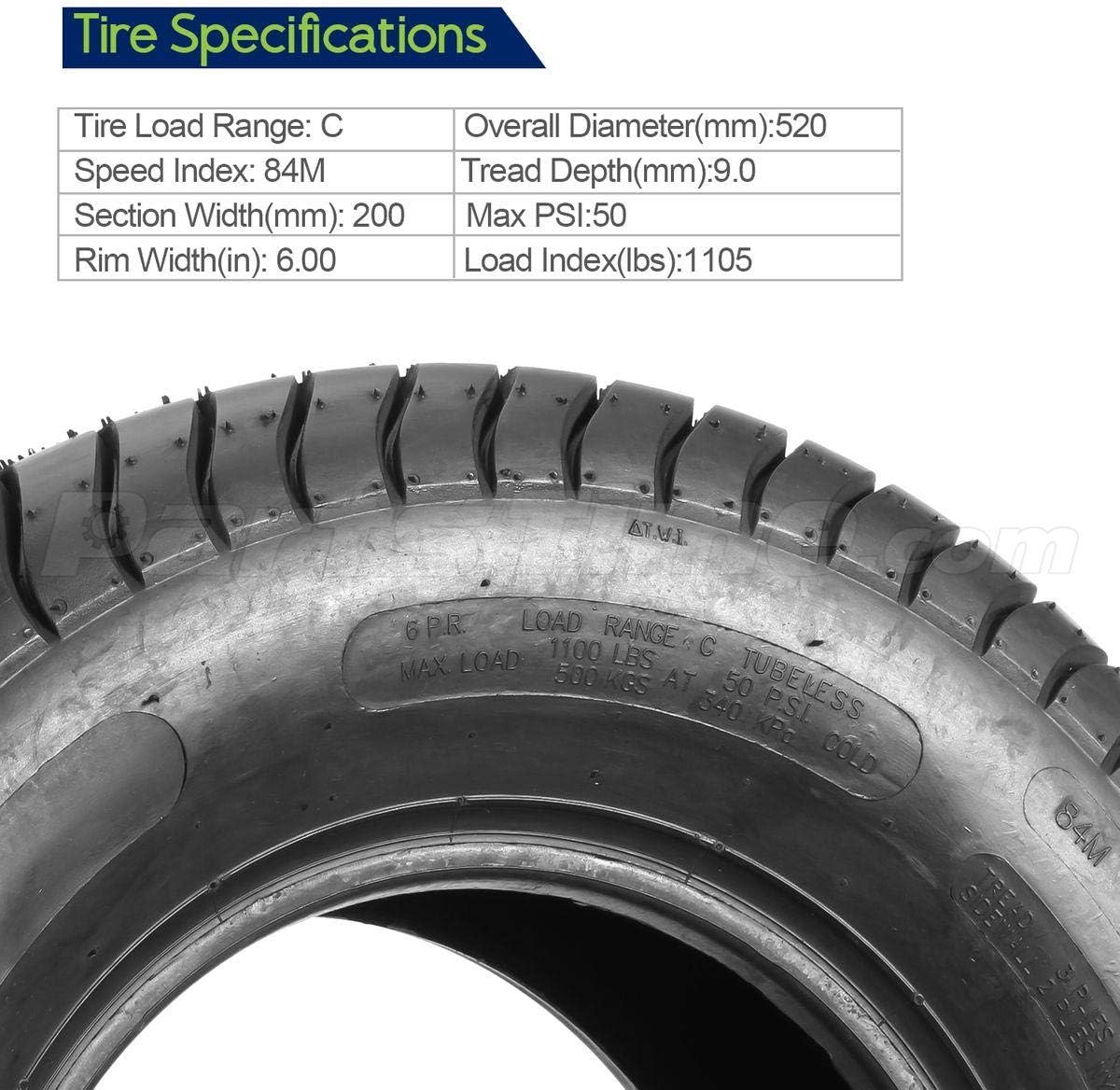 MaxAuto 20.5x8.00-10 Trailer Tires 205/65-10 Load Range C 6PR, 4 Pack in 2 Packages