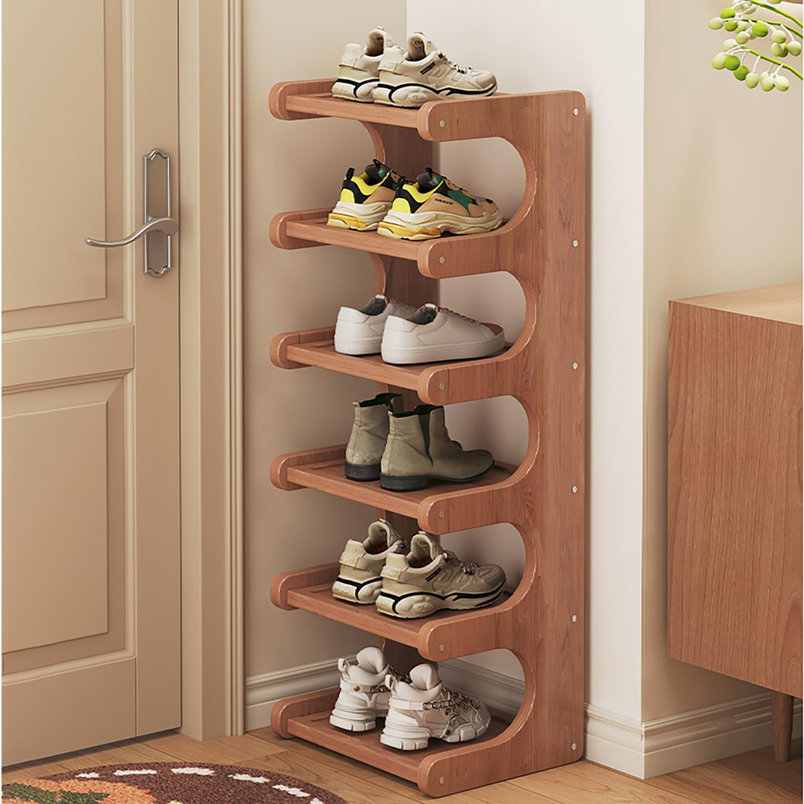 Bambus Schuhregal Hoch Schmal Mehrstufig Klappbar Schuhregal Organizer Frei Stehend Platzsparend Für Flur Schrank Schlafzimmer Ecke Eingang Kleiner Raum,4 Layers