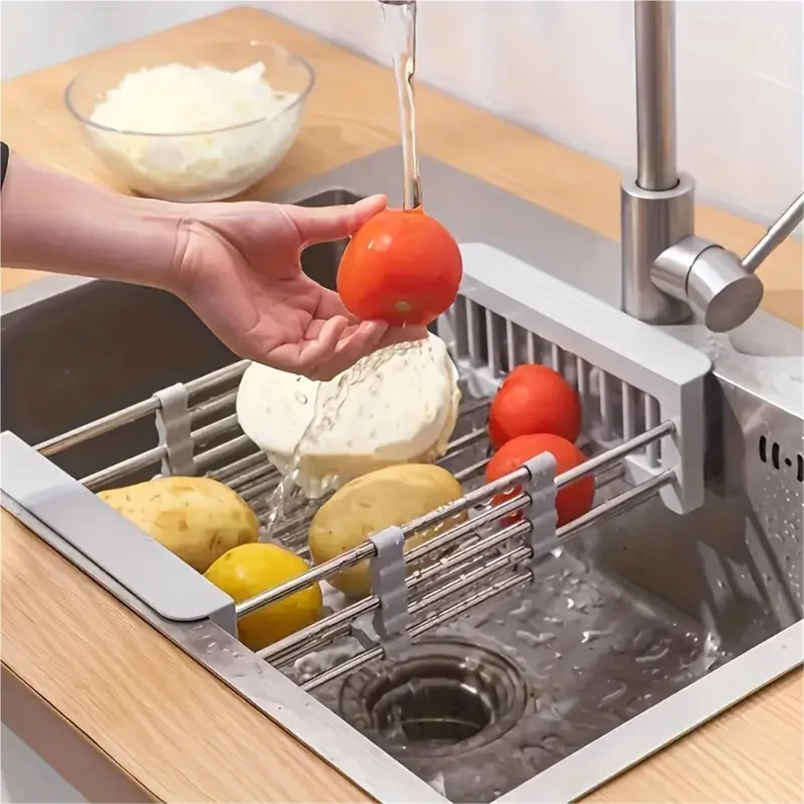 Escurridor de Fregadero Ajustable Acero Inoxidable 304, escurridor Secado, Estante Almacenamiento Multifuncional for Cocina, Platos, Verduras y Frutas para Cocina,Frutas(Gray)