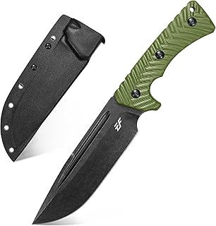Eafengrow EF144 Fixed Blade Knife 1.9" Width AUS-10 Steel Black Stone Wash Blade G10 Handle Full Tang EDC Straight Knife for Working Camping Adventure(Green - Eafengrow