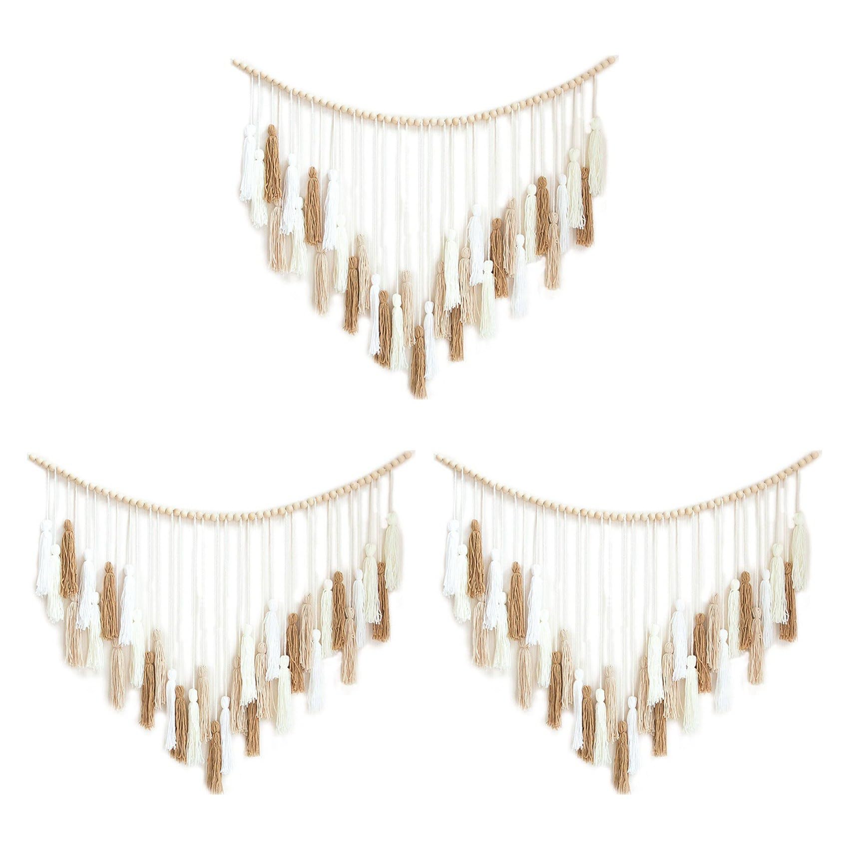 Vjsujehgy 3X Macrame Wall Hanging-Large Macrame Wall Hanging with Wood Beads-Bohemian Wall Decor for Bedroom and Living Room Brown