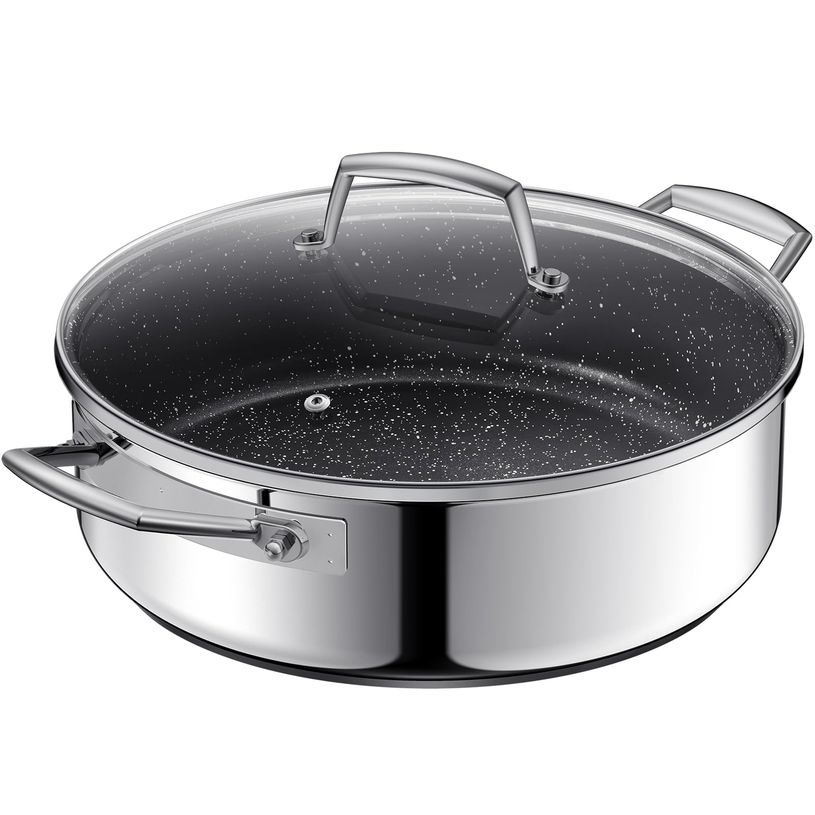 BEZIA Schmorpfanne 28 cm mit hohem Rand & Deckel, Induktions-Bräter 5,2 L | Edelstahl 18/10, Keramik-Antihaftbeschichtung ohne PTFE, Backofenfester Schmortopf & Bratpfanne zum Schmoren, Braten & Kochen