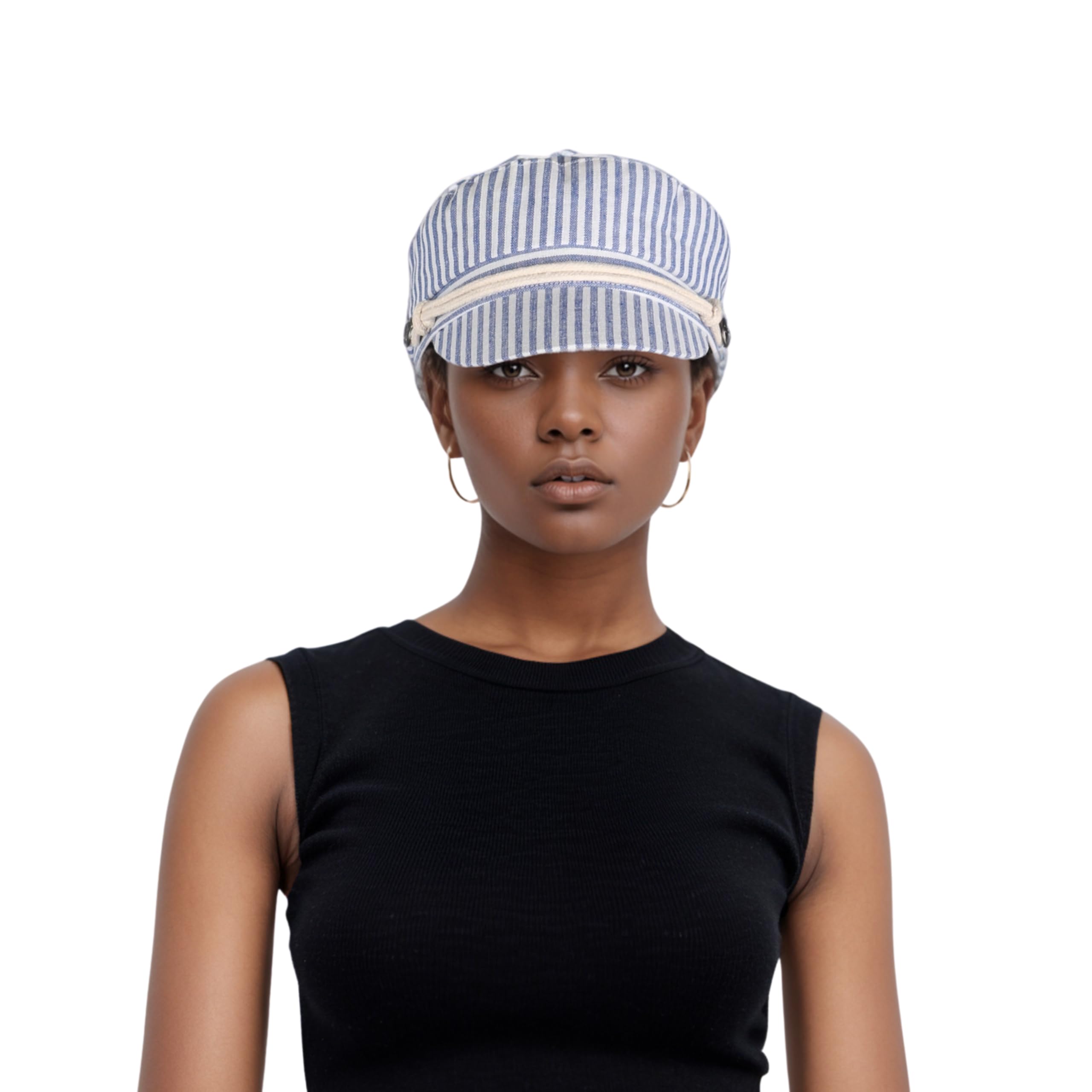hatsXcaps Women’s Cotton Fiddler Cap | Lightweight Sailor Captain Hat with Rope Band, Breathable & Adjustable Fit, Satin Lining for Comfort, Retro Newsboy Style for Casual & Outdoor Wear