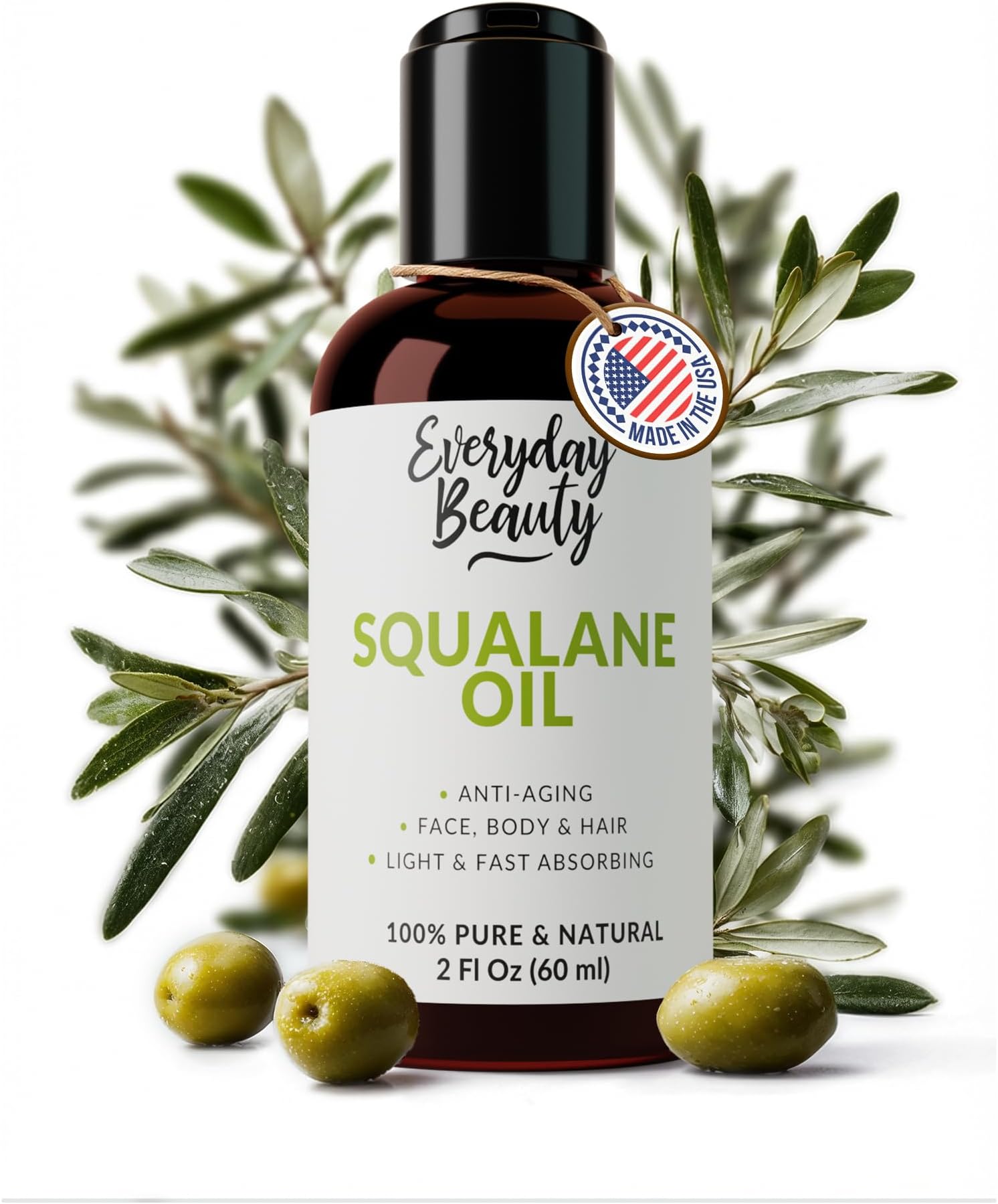 Squalane Oil - 100% Pure & Natural Plant Derived Facial Oil 2 Fl Oz - Cold Pressed and Unrefined Premium Grade Multipurpose Moisturizing Oil for Skin and Hair