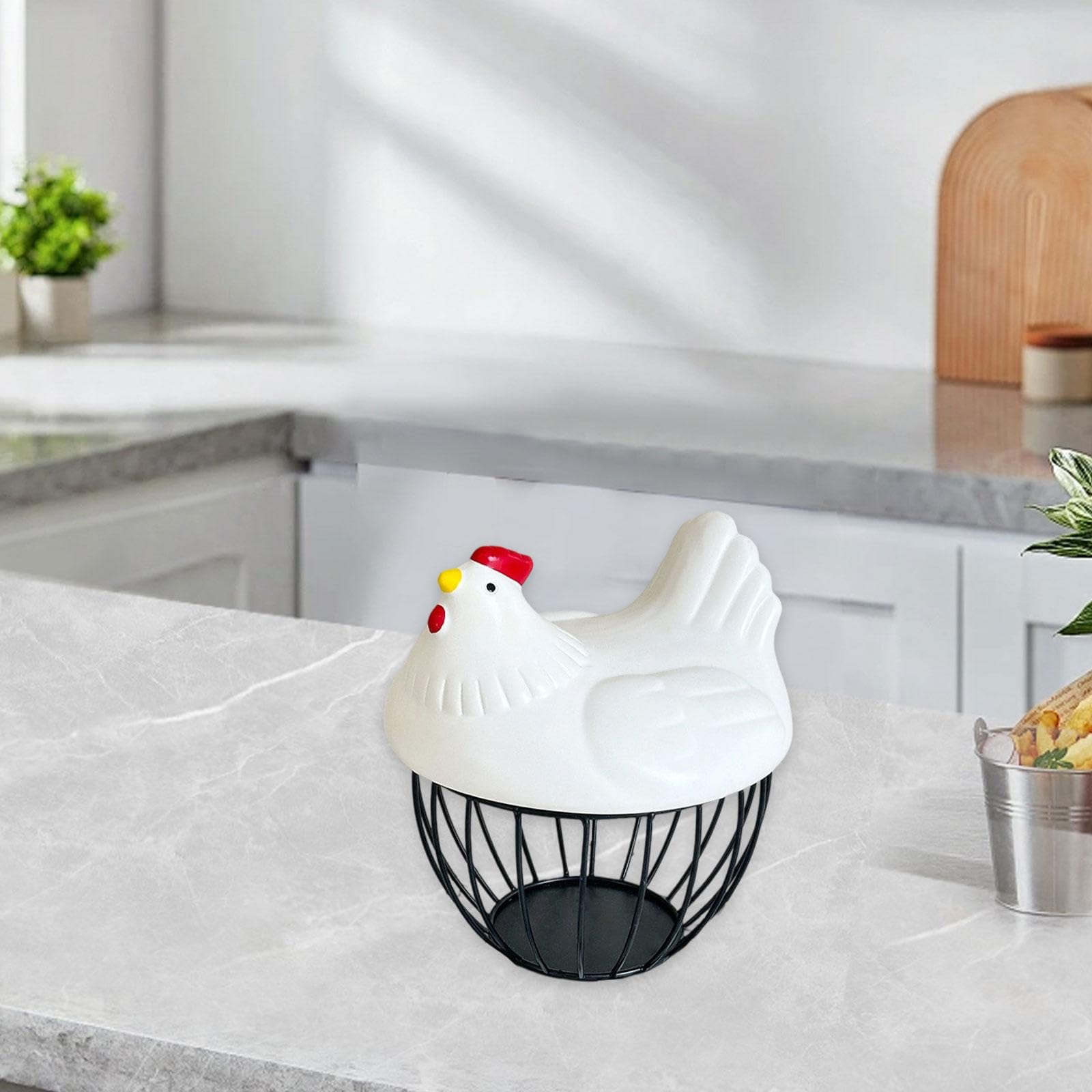 Porte-œufs en Forme de Poule, Couvercle de Rangement en Forme de Poule, Panier de Collecte pour Restaurant, Blanc