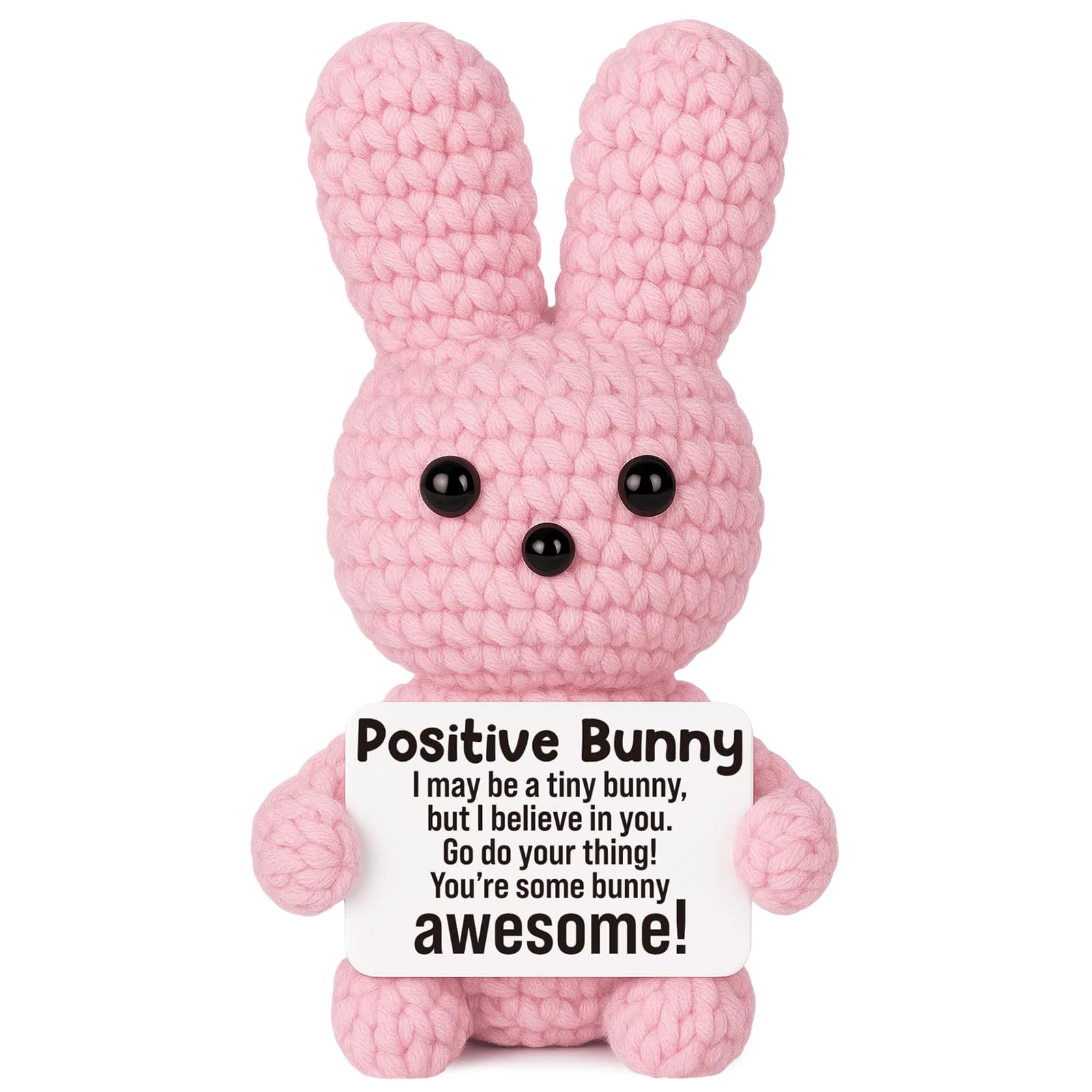 DiiWmme Emotional Support Gifts, Handmade Crochet Lions for Women and Men, Positive Cheer Up Gifts with Inspirational Message, Cute Desk Decor for Office Home, Funny Birthday (Soft Positive Bunny)