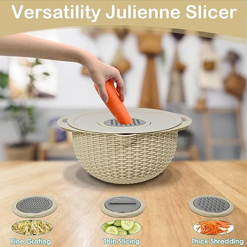 Miniatura 5 de Juego de colador 4-1 con tazón para mezclar, esenciales de cocina para lavar, rebanar y amasar, hilandero de ensalada, colador de pasta, lavadora de